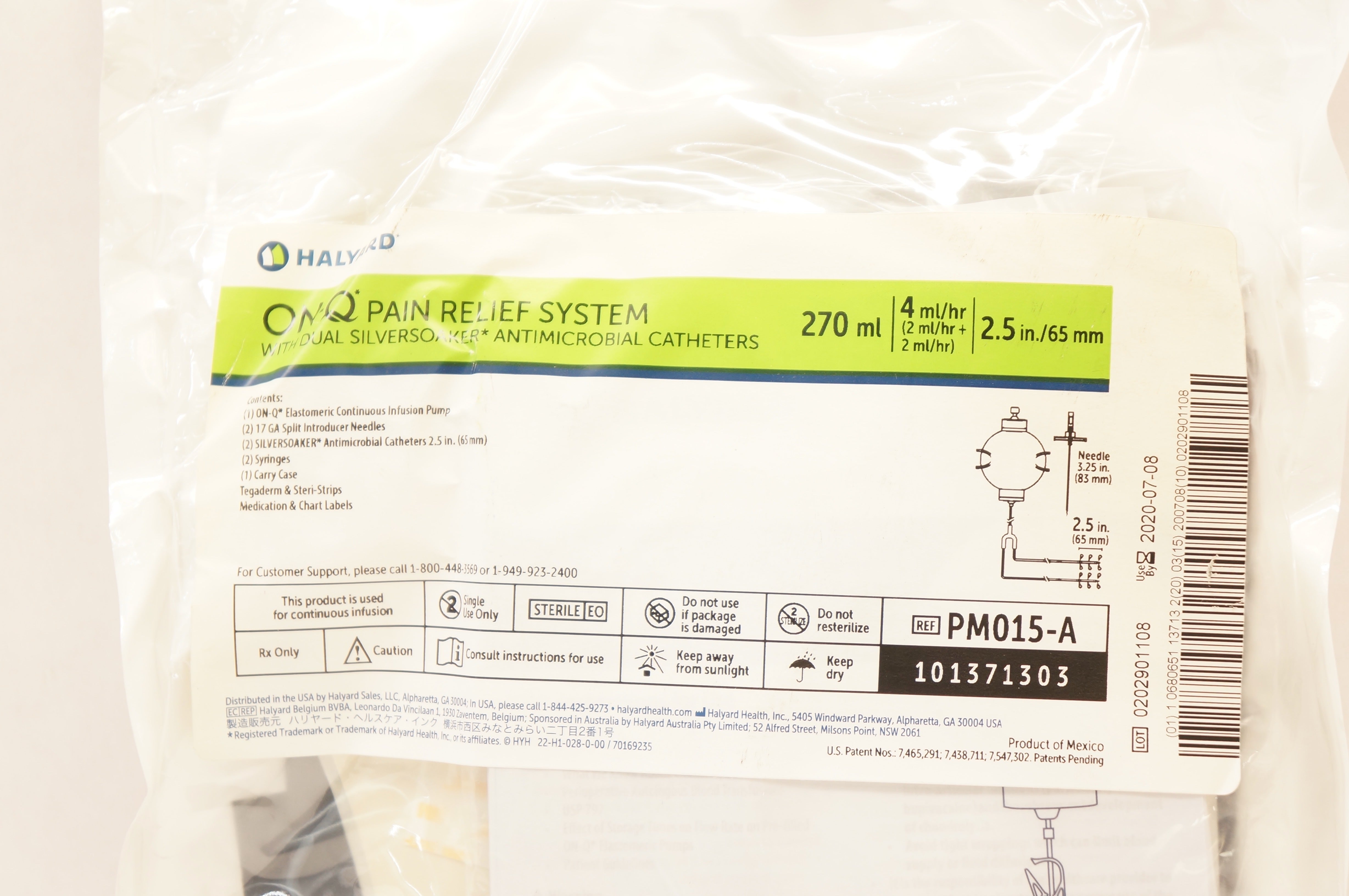 Halyard PM015-A ON-Q Pain Relief System w/ Caths. 270ml 4ml/hr x 2.5inch (x)