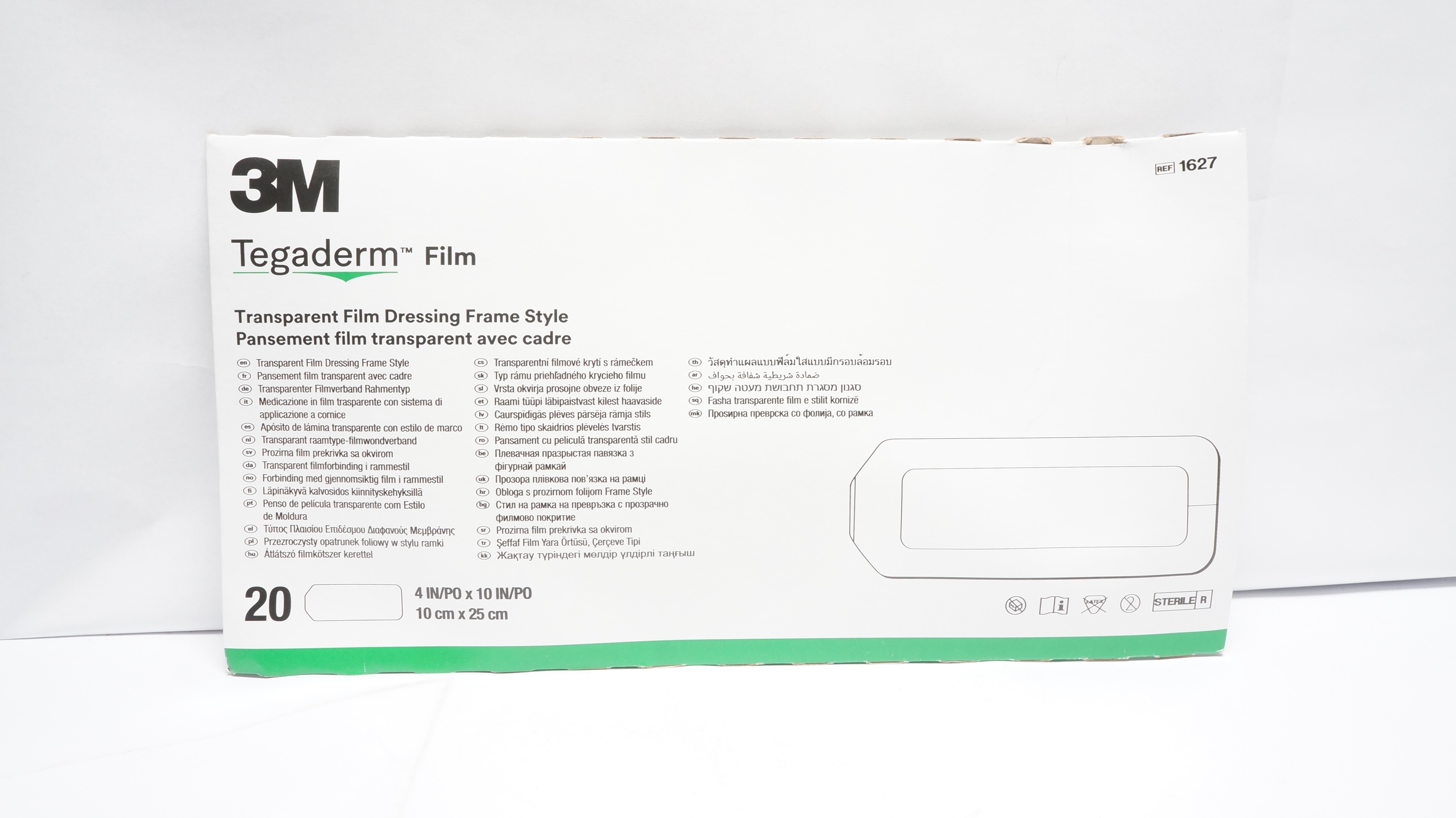 3M 1627 Tegaderm Transparent Film Dressing Frame Style 4 x 10in. - Box of 20
