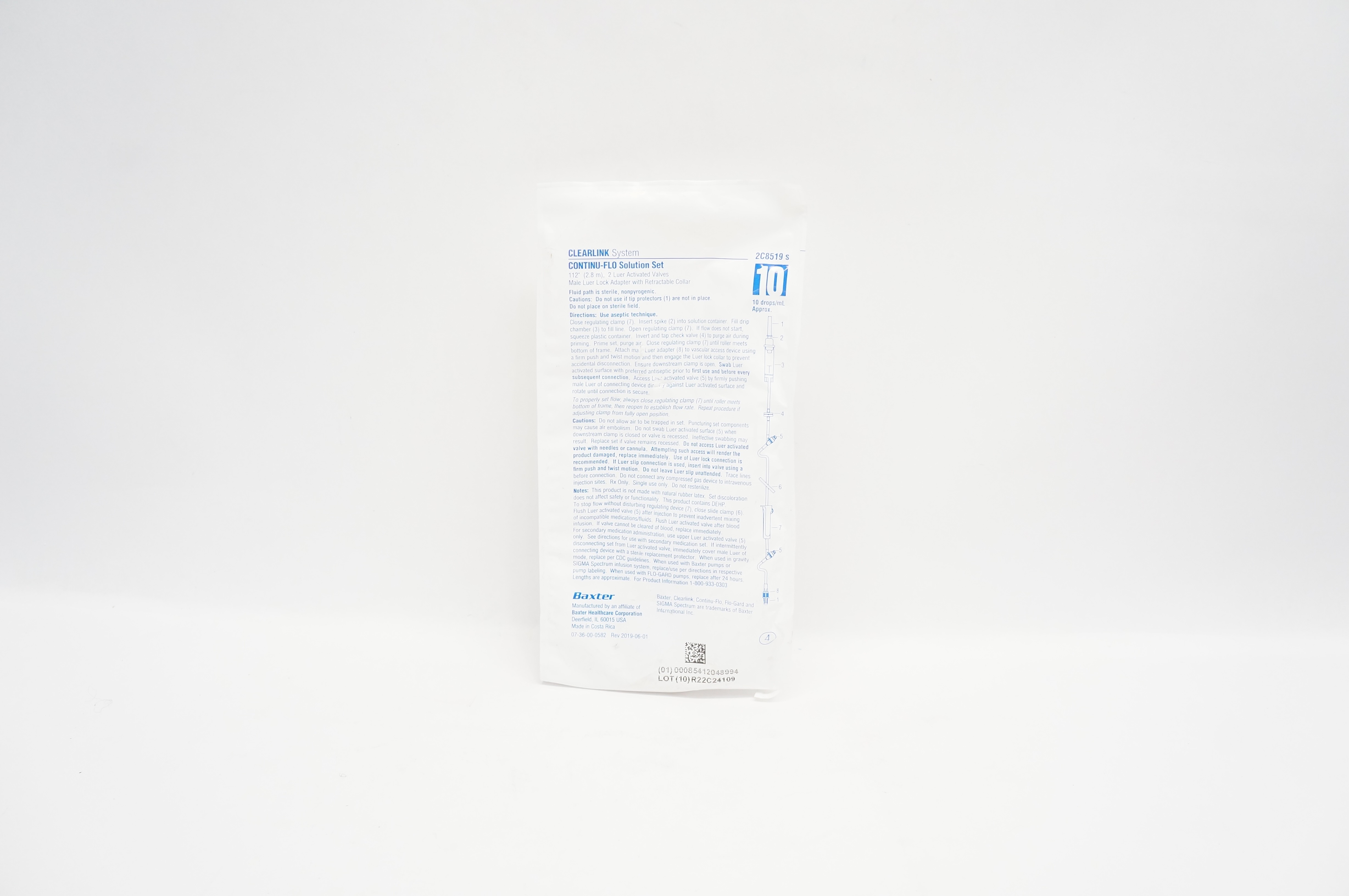 Baxter 2C8519S Clearlink System Continu-Flo Solution Set 10 drops/mL, 112inch