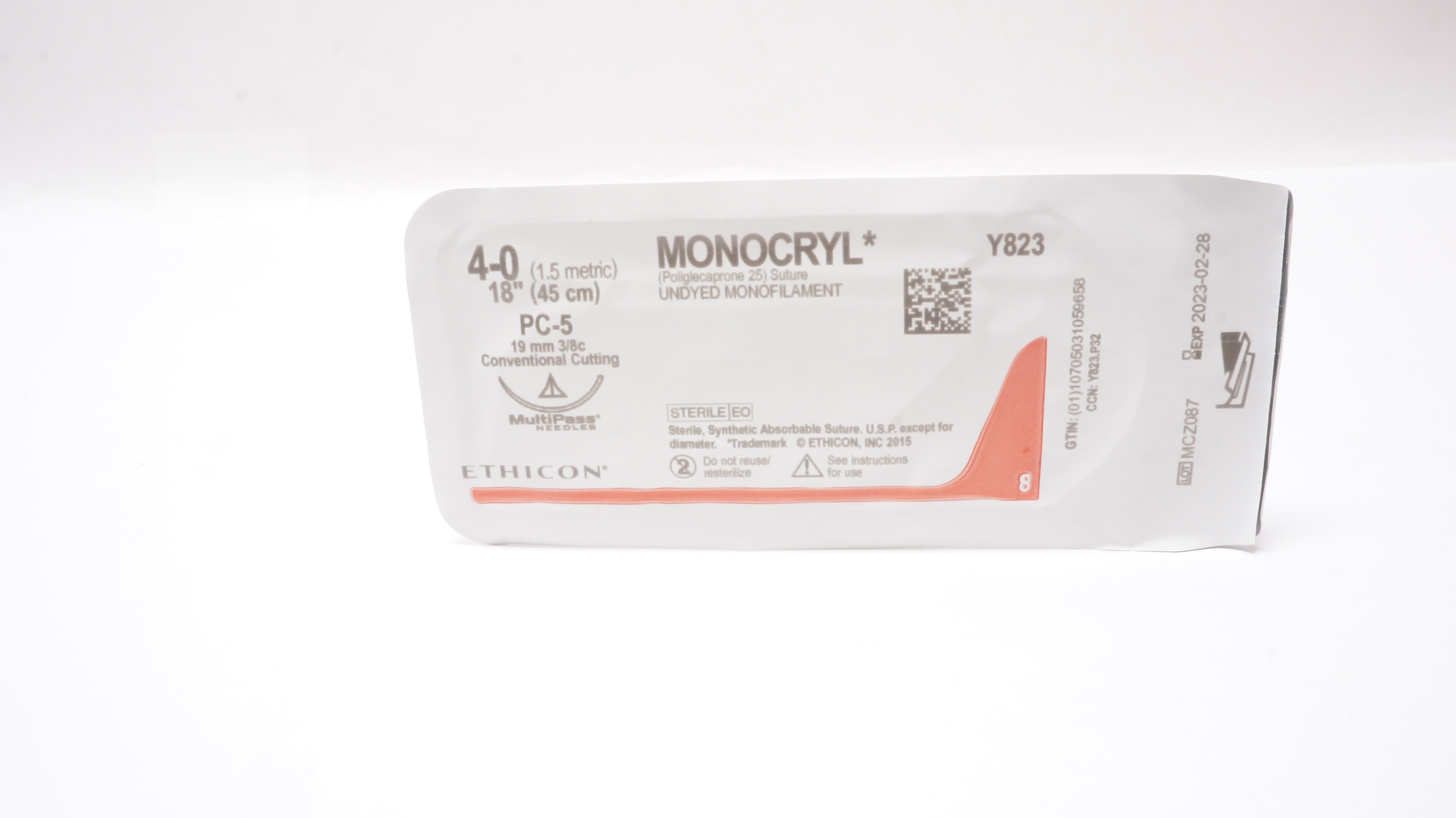 Ethicon Y823 4-0 Monocryl Stre PC-5 19mm 3/8c Conventional Cutting 18inch (x)