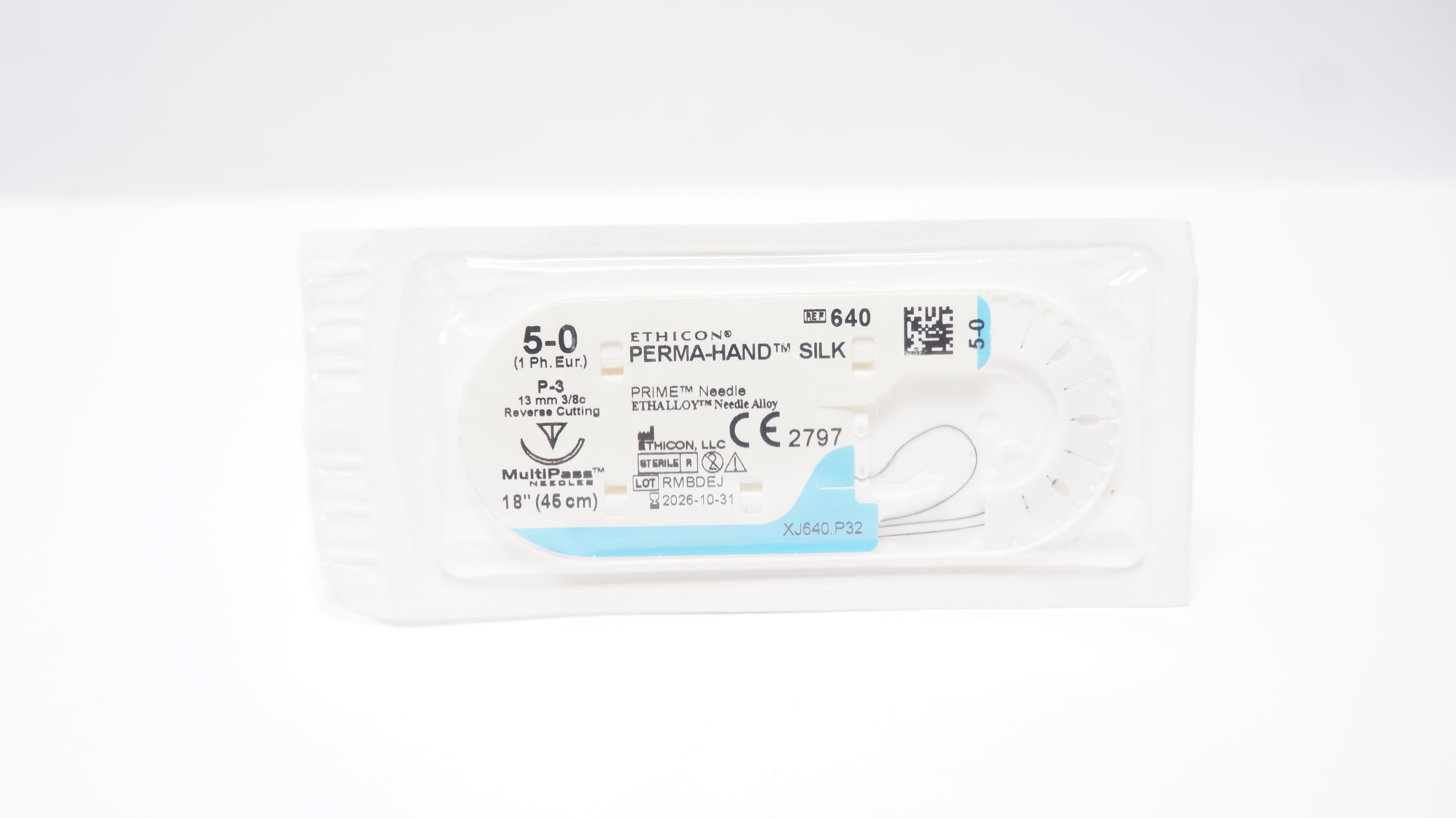 Ethicon 640 5-0 Perma-Hand Silk Stre P-3 13mm 3/8c Reverse Cutting, 18inch