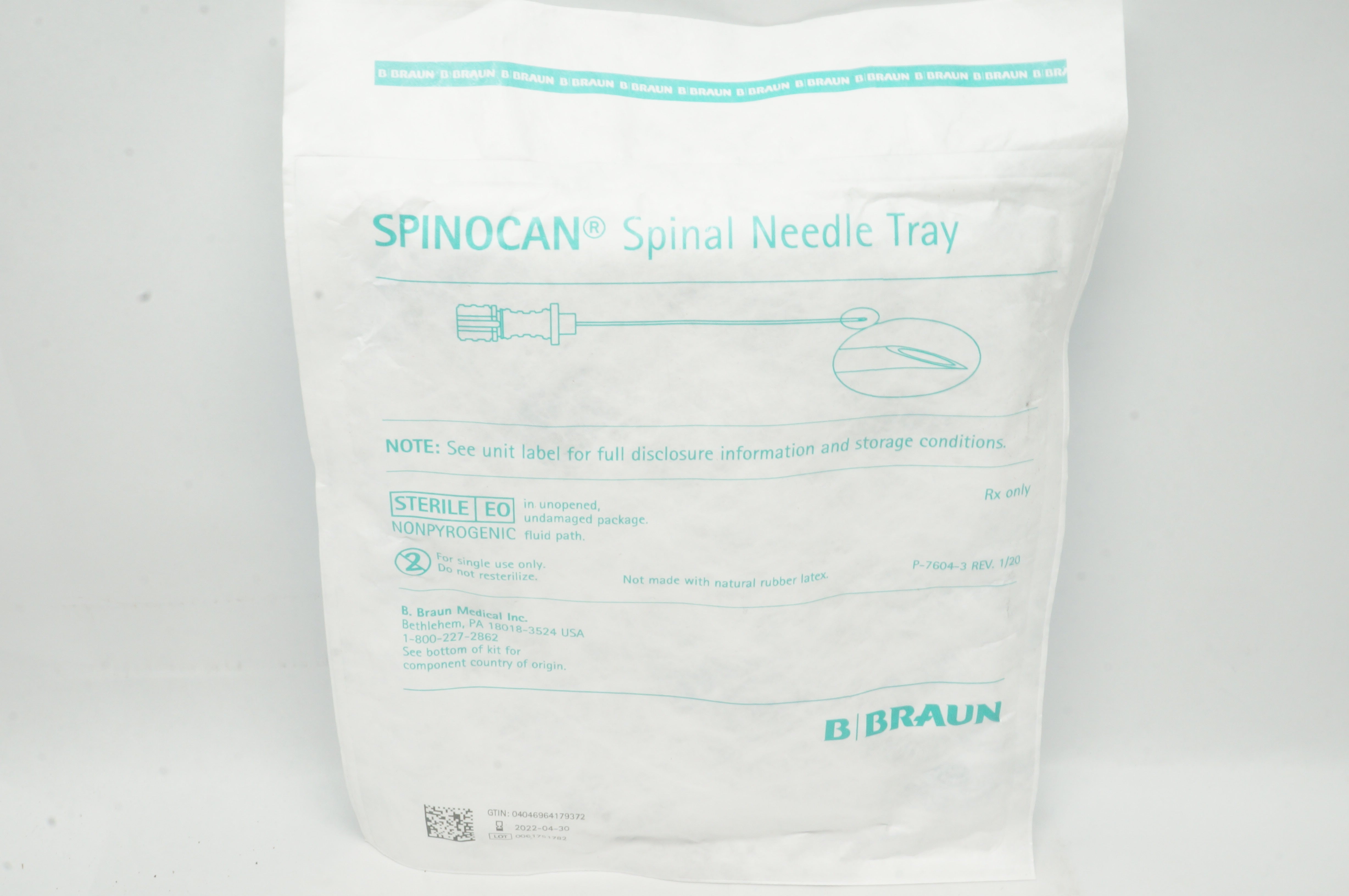 Braun 333211 SPINOCAN Spinal Ndle Tray 25Ga x 3-1/2inch