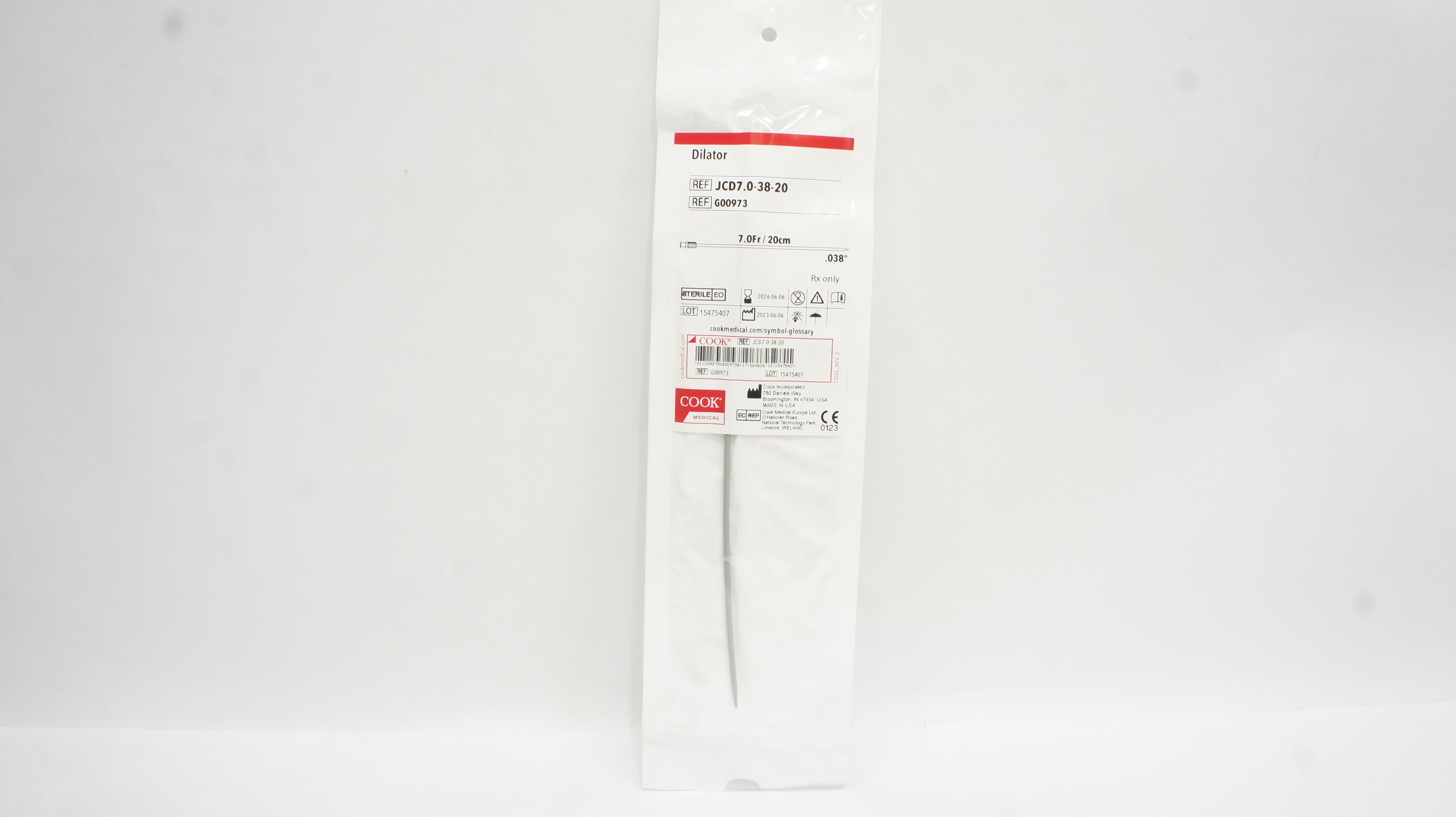 Cook Medical G00973 Dilator 7.0Fr x 20cm x .038inch