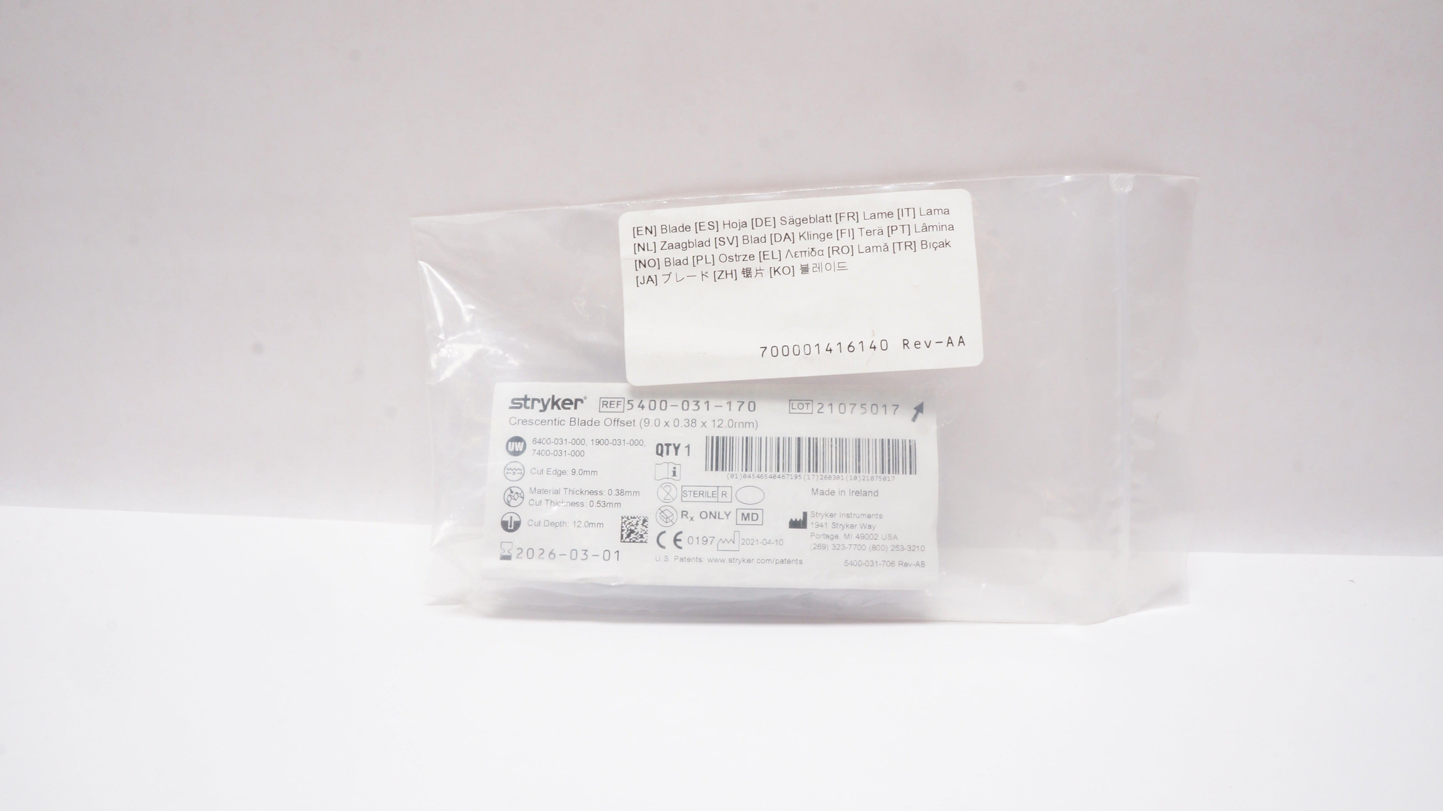 Stryker 5400-031-170 Crescentic Blade Offset 9.0mm x 0.38mm x 0.53mm x 12.0mm