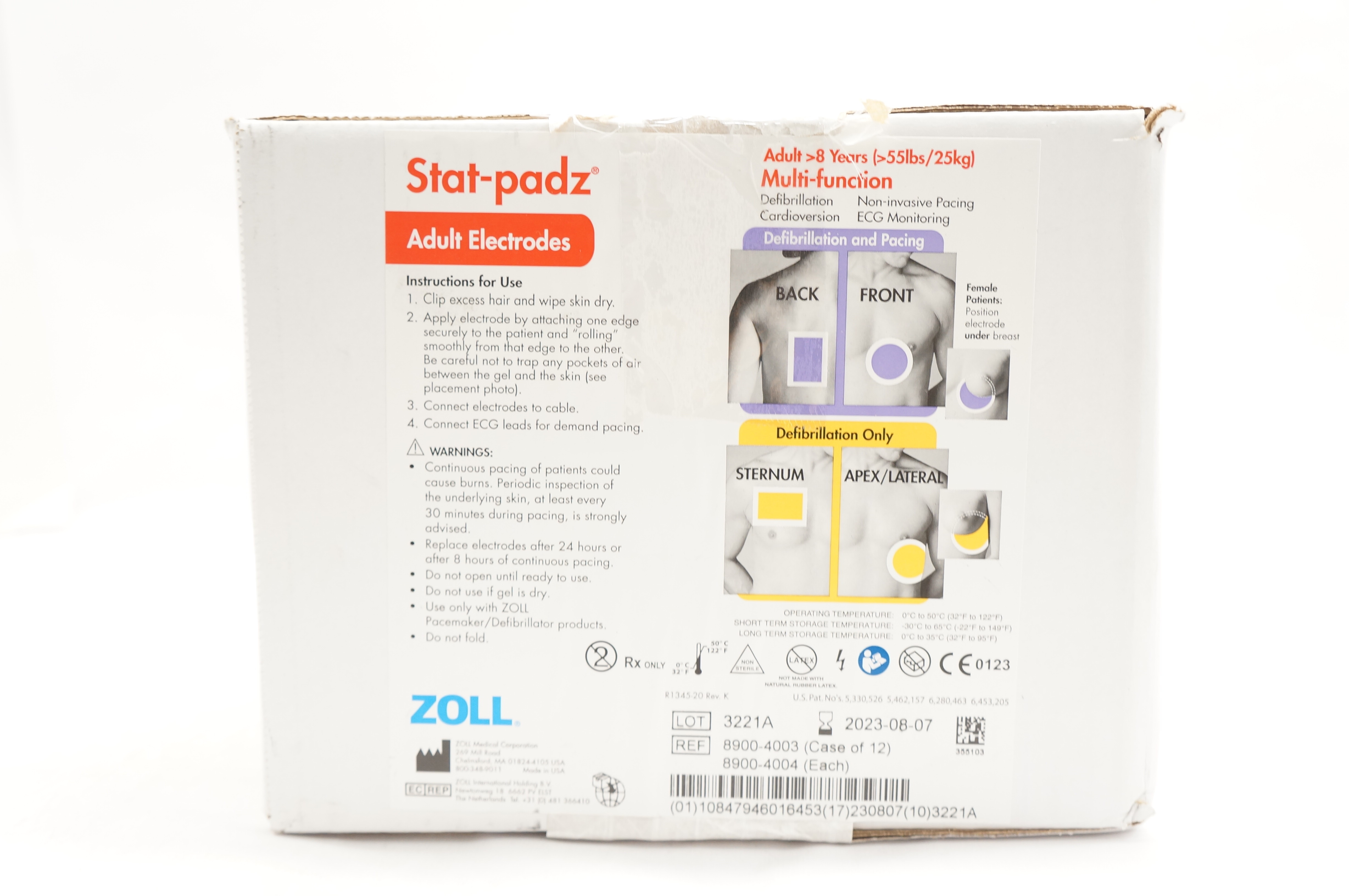Zoll 8900-4003 Stat-padz Multi-Function Adult Electrodes>8Years>55 lbs-Case of12