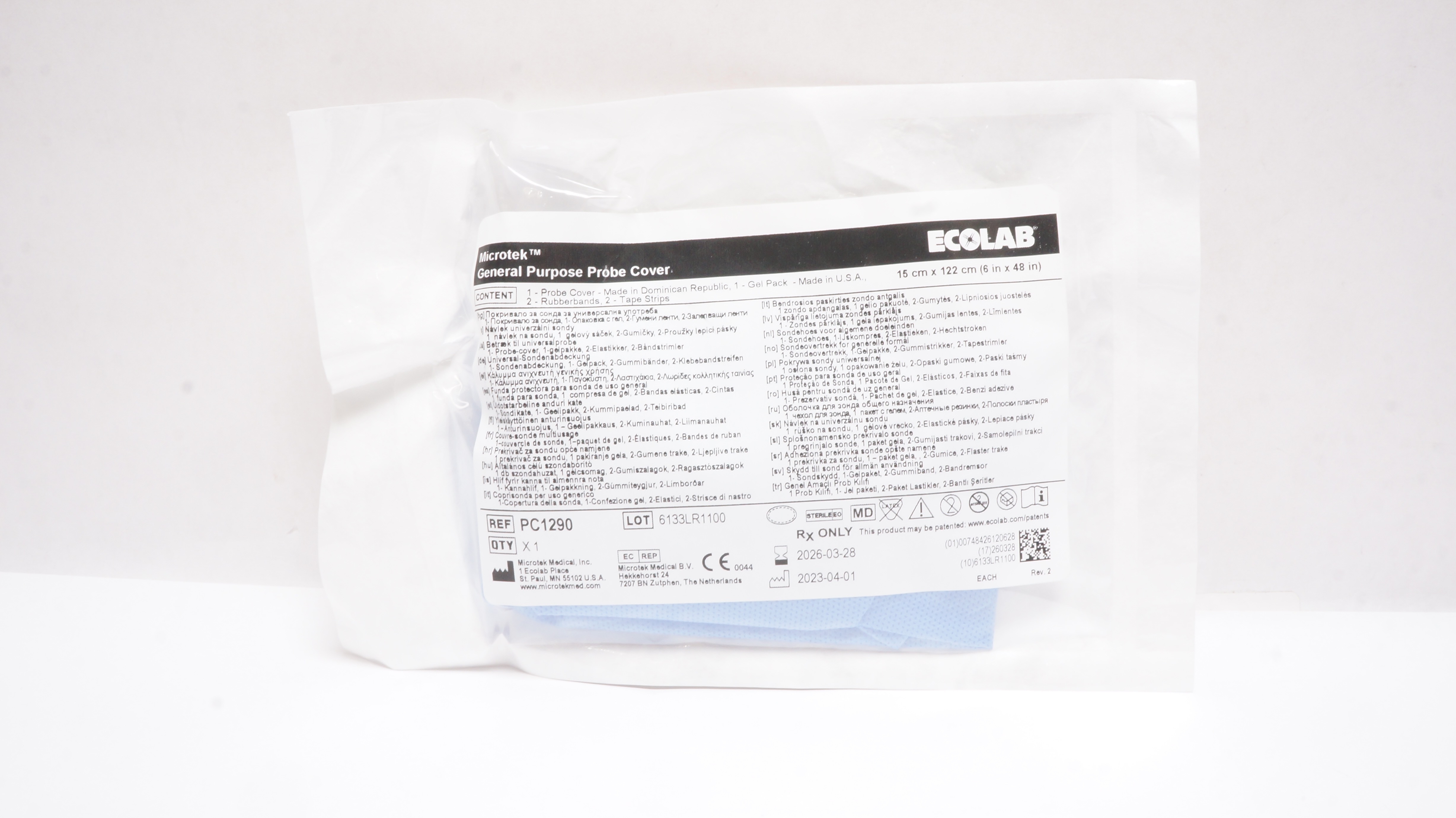 Microtek PC1290 Ecolab General Purpose Probe Cover 6inch x 48inch