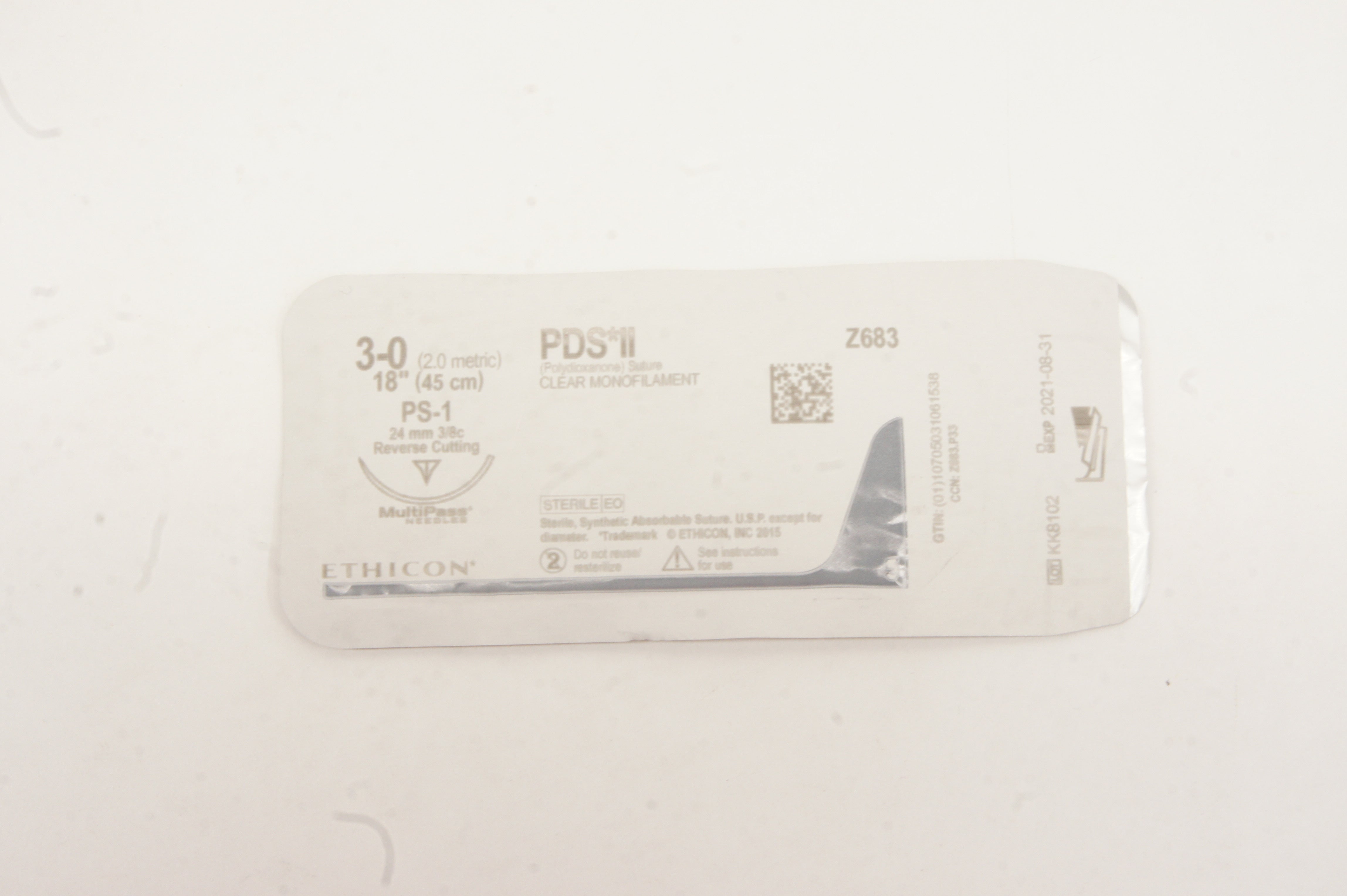 Ethicon Z683 3-0 PDS II, PS-1, 24mm 3/8c Reverse Cutting, 18 inch