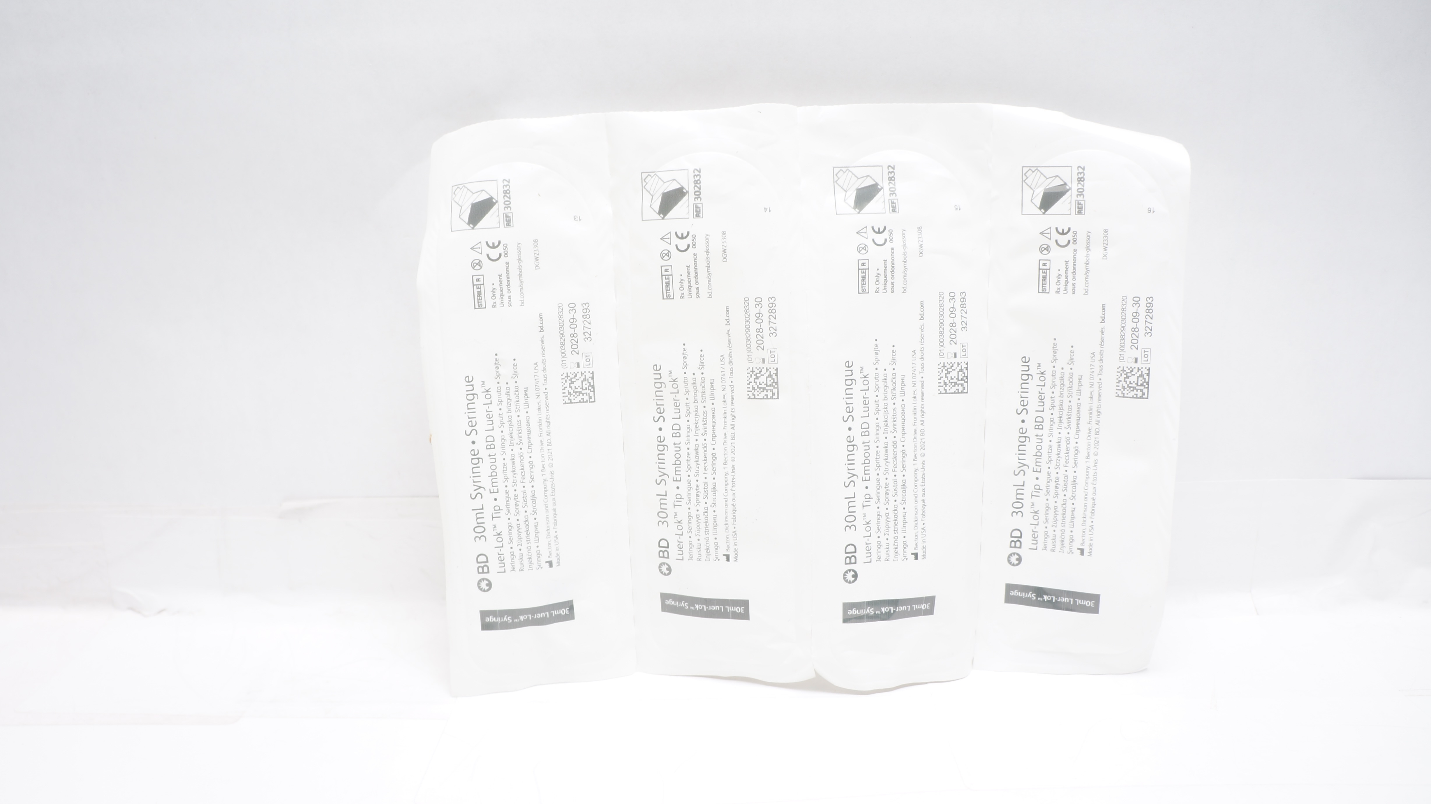 BD 302832 Syringe, Luer-Lok Tip, 30mL - 4 Packs