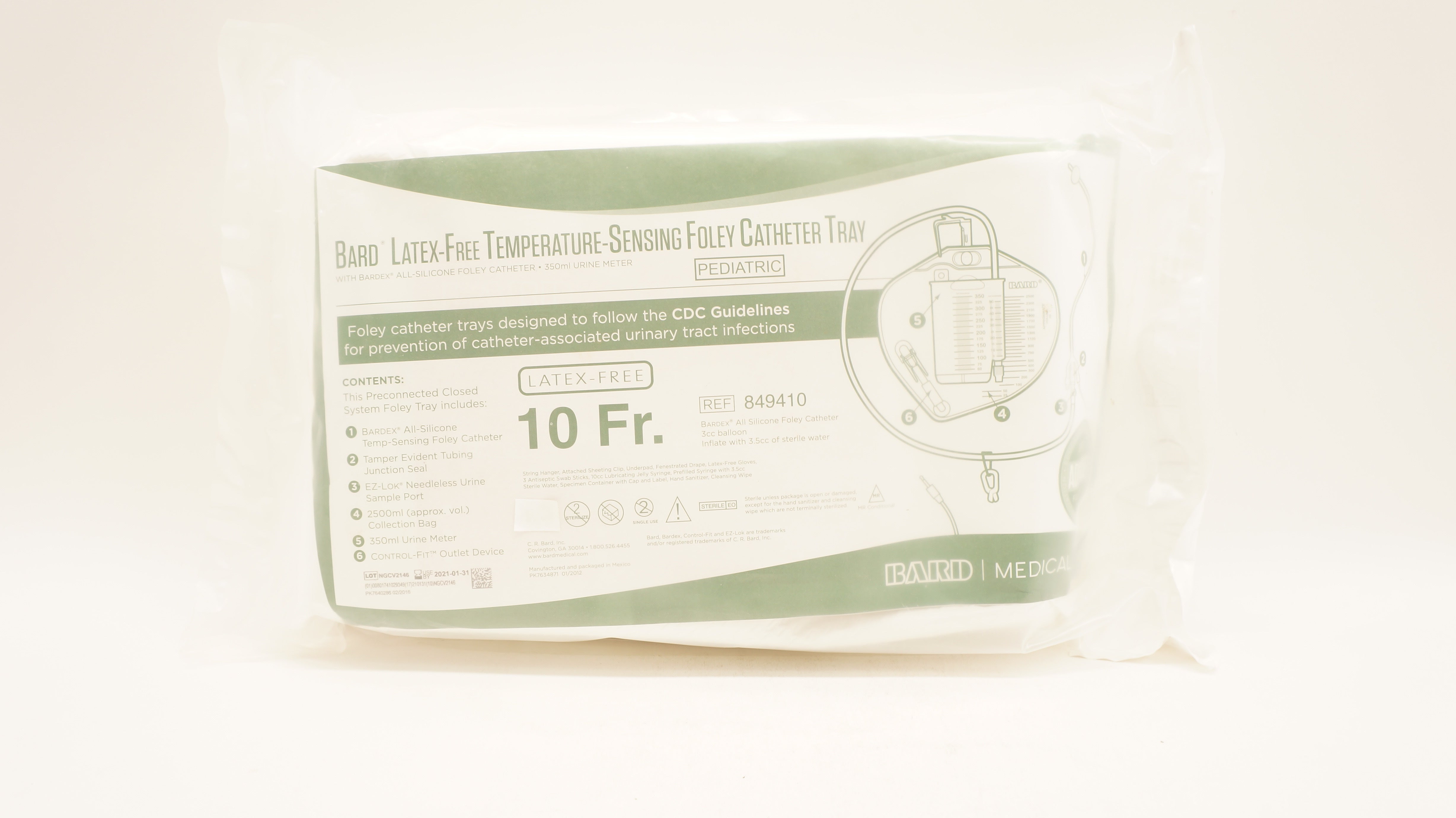 Bard 849410 Latex-Free Temperature-Sensing Foley Catheter Tray 10Fr (x)