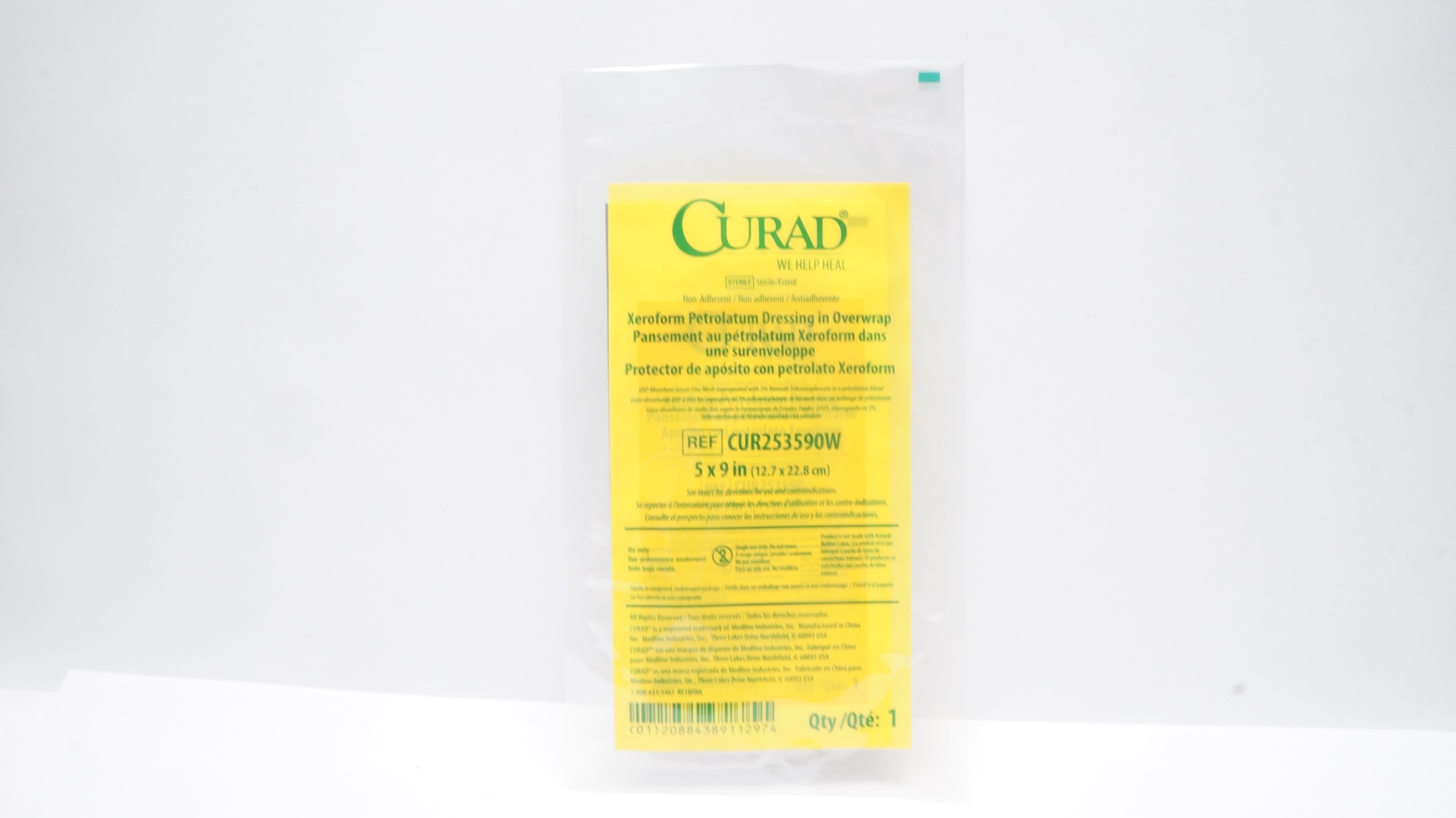 Medline CUR253590W Curad Xeroform Petrolatum Dressing in Overwrap 5 x 9inch