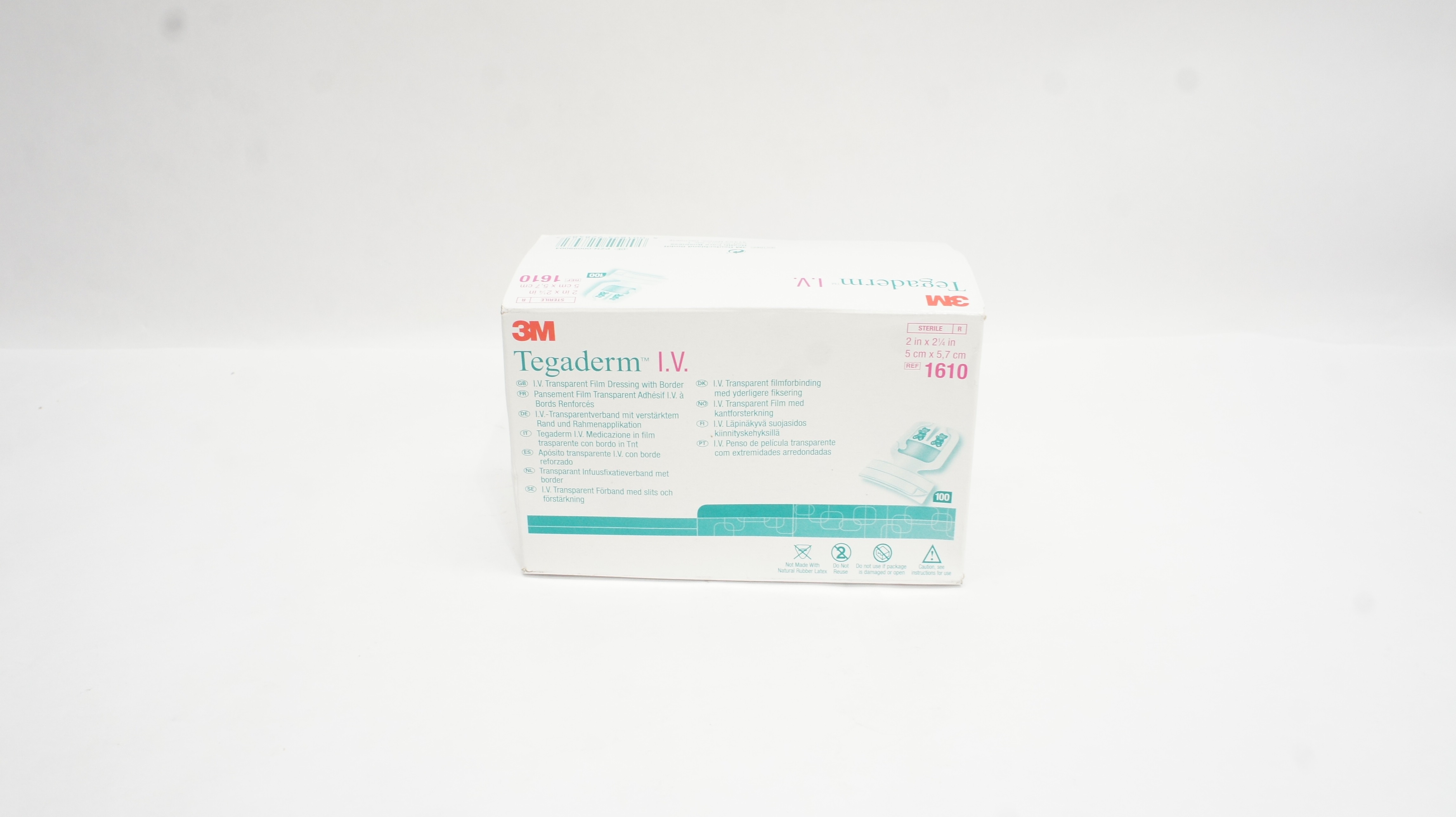 3M 1610 Tegaderm I.V. Transparent Film Dressing 2inch x 2-1/4inch - Box of 100