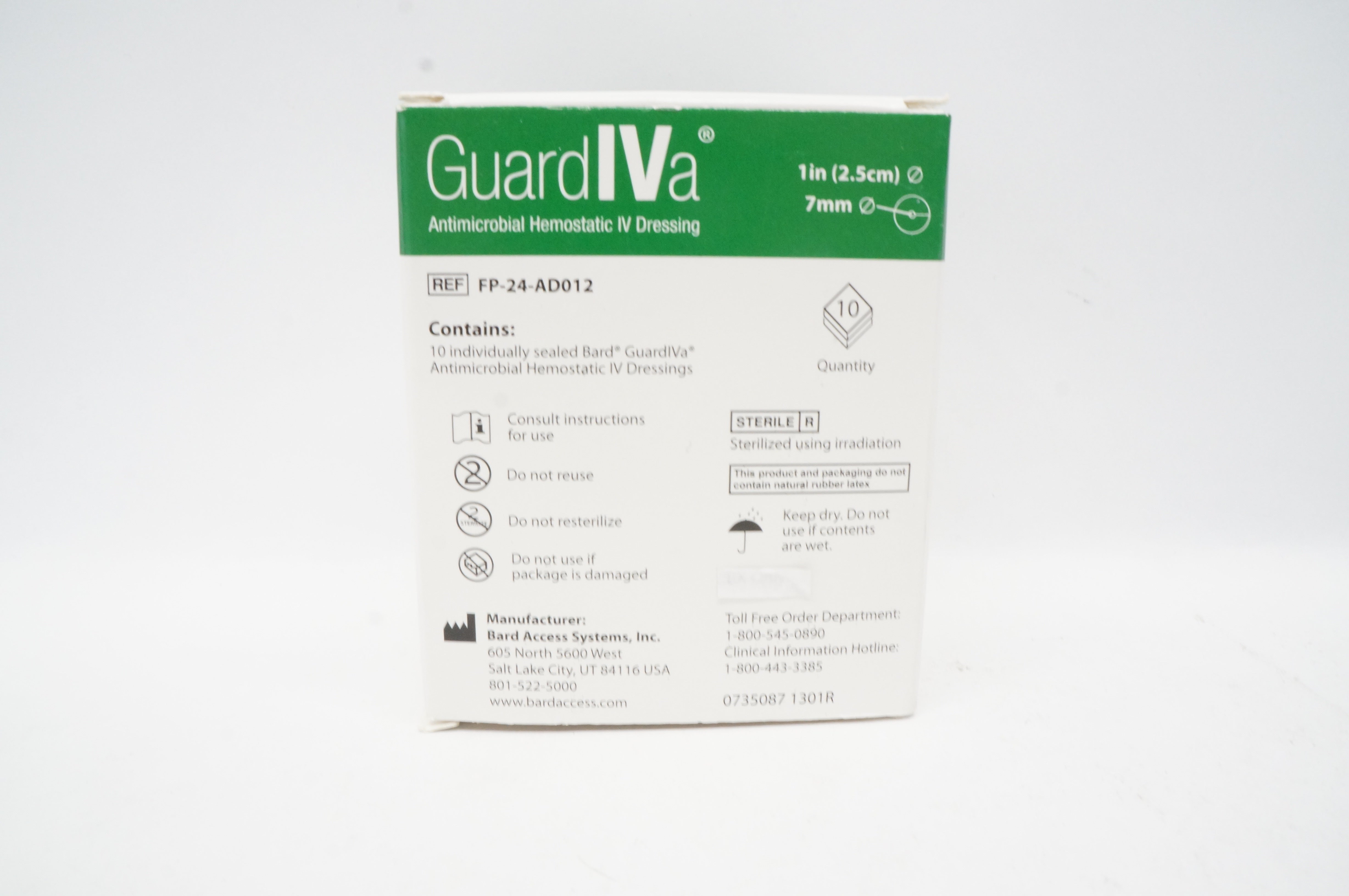 Bard FP-24-AD012 Guard IVa Hemostatic IV Dressing 1 inch x 7mm (x) - Box of 10