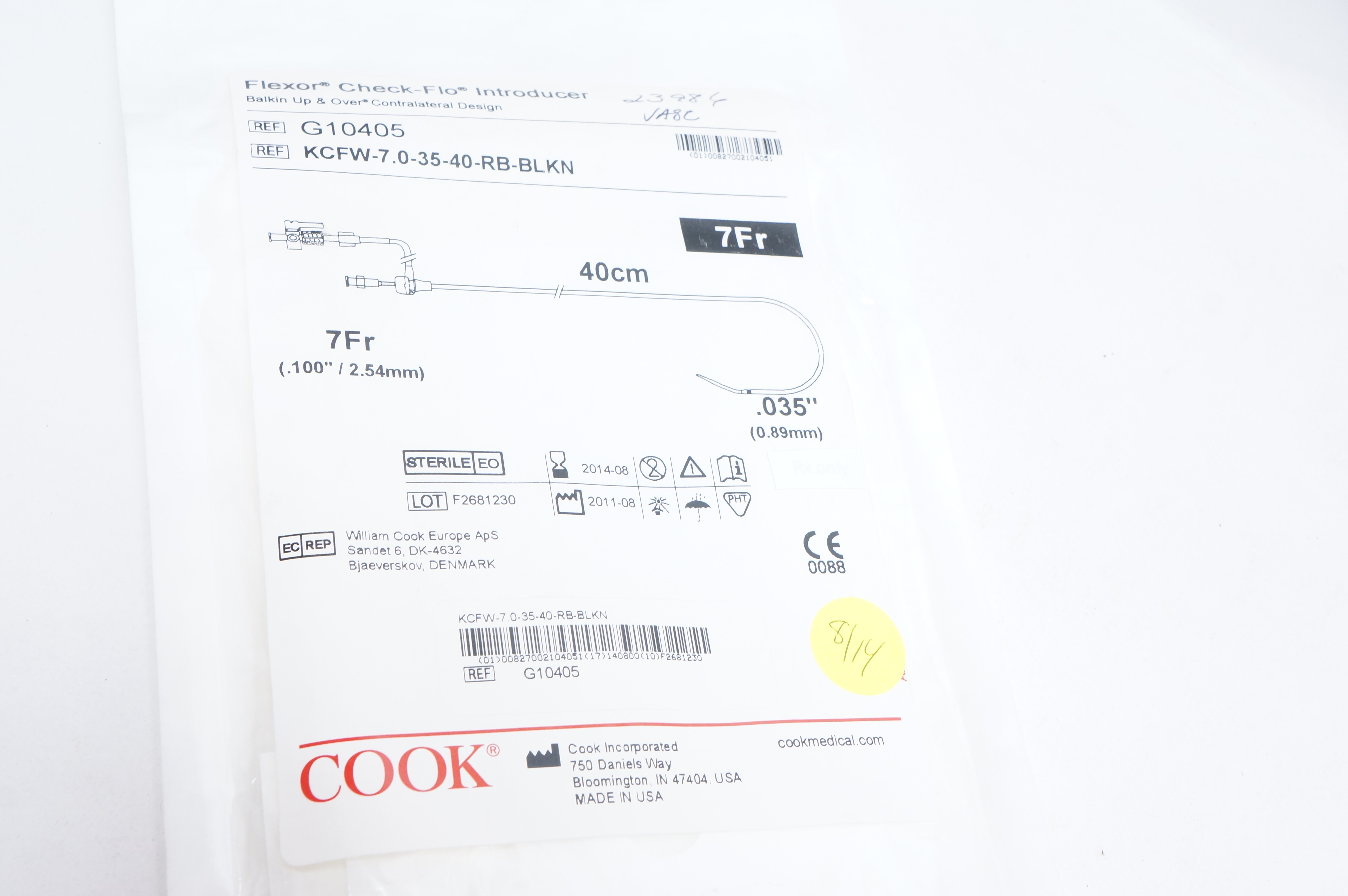 Cook Medical G10405 Flexor Check-Flo Introducer 7Fr. x 40cm (x)
