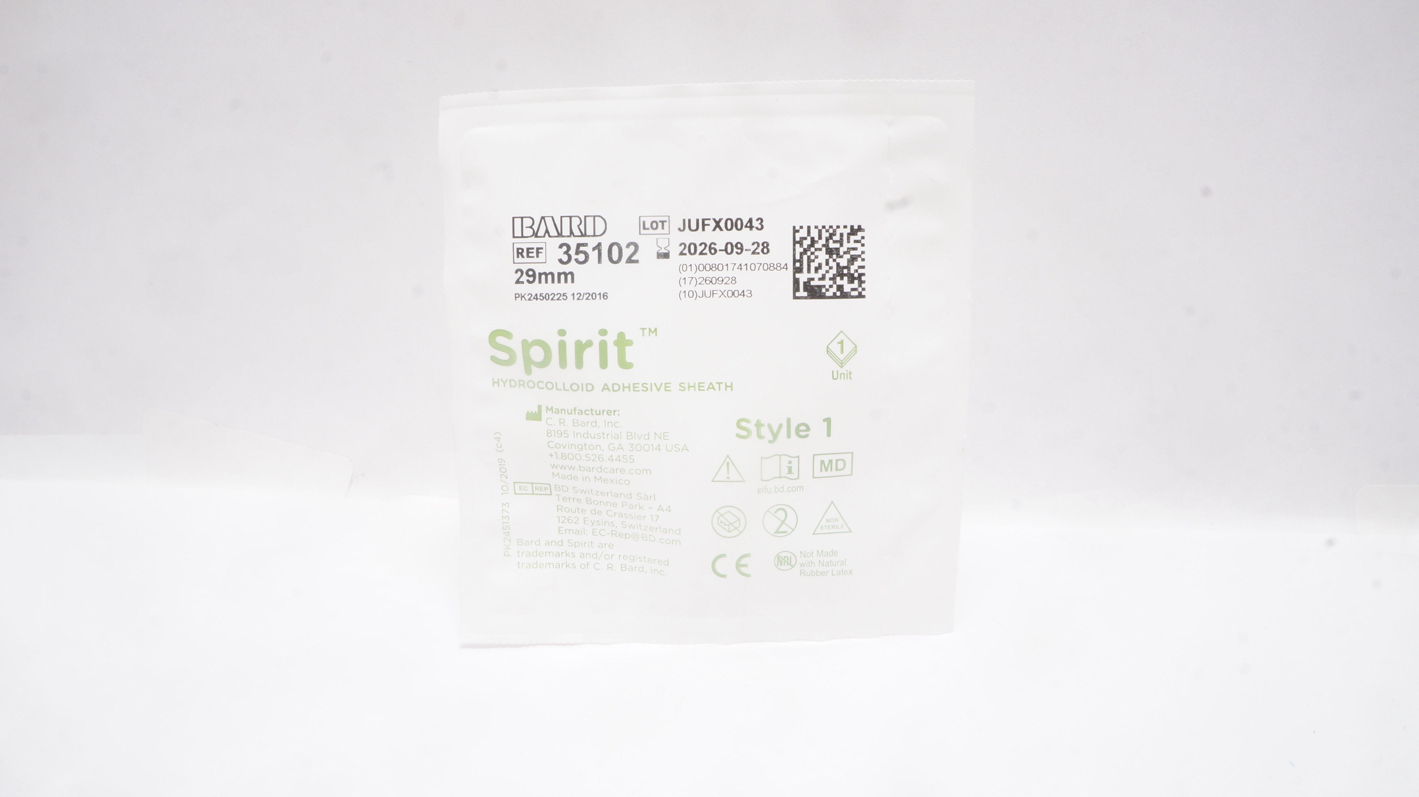 Bard 35102 Spirit Hydrocolloid Adhesive Sheath 29mm, Style 1