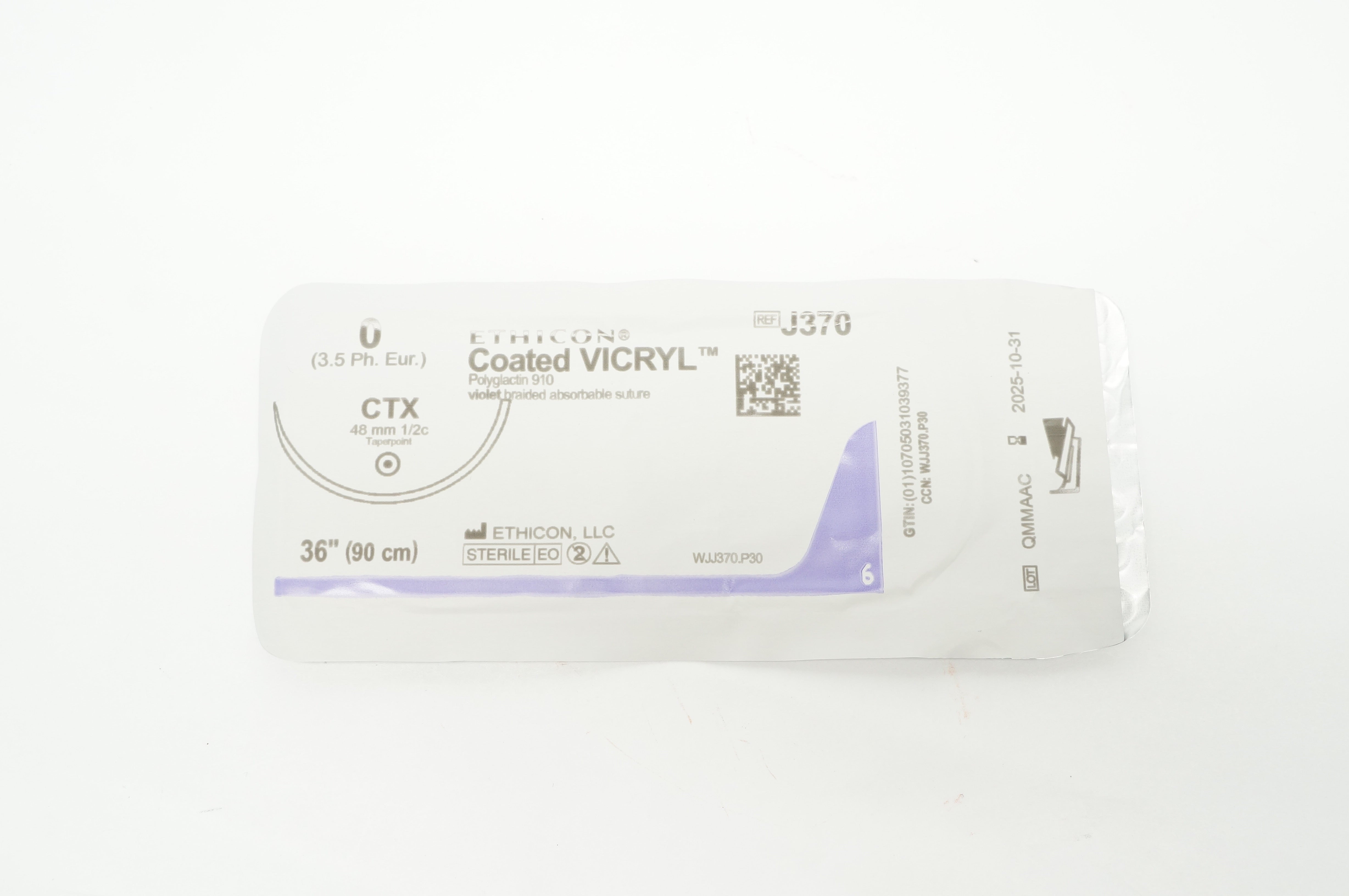 Ethicon J370 0 Coated VICRYL Polyglactin 910Stre CTX 48mm 1/2c Taperpoint 36inch
