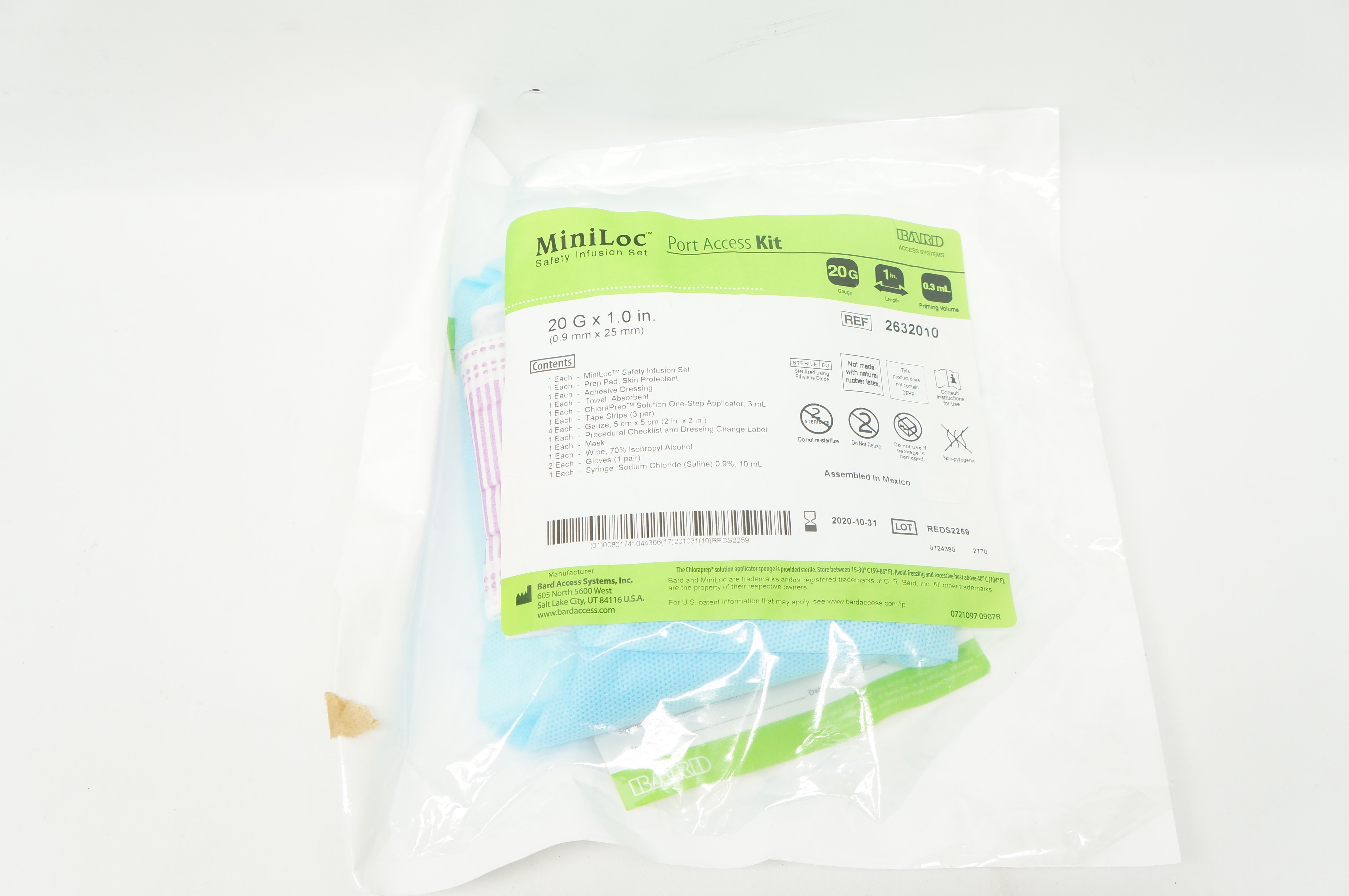 Bard 2632010 MiniLoc Safety Infusion Set Port Access Kit 20G x 1 inch x 0.3mL(x)