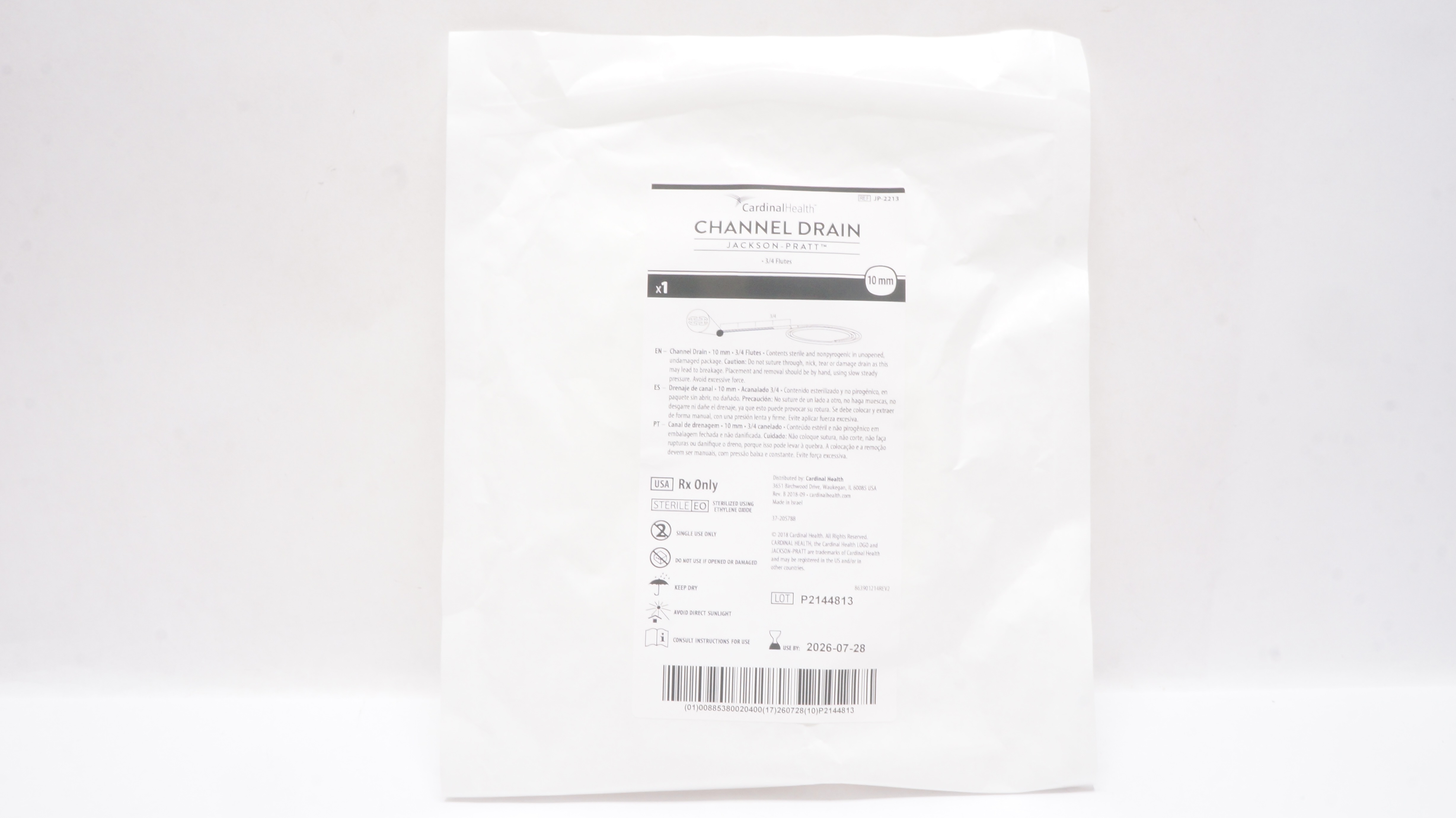 Cardinal Health JP-2213 Jackson-Pratt Channel Drain 3/4 Flutes 10mm