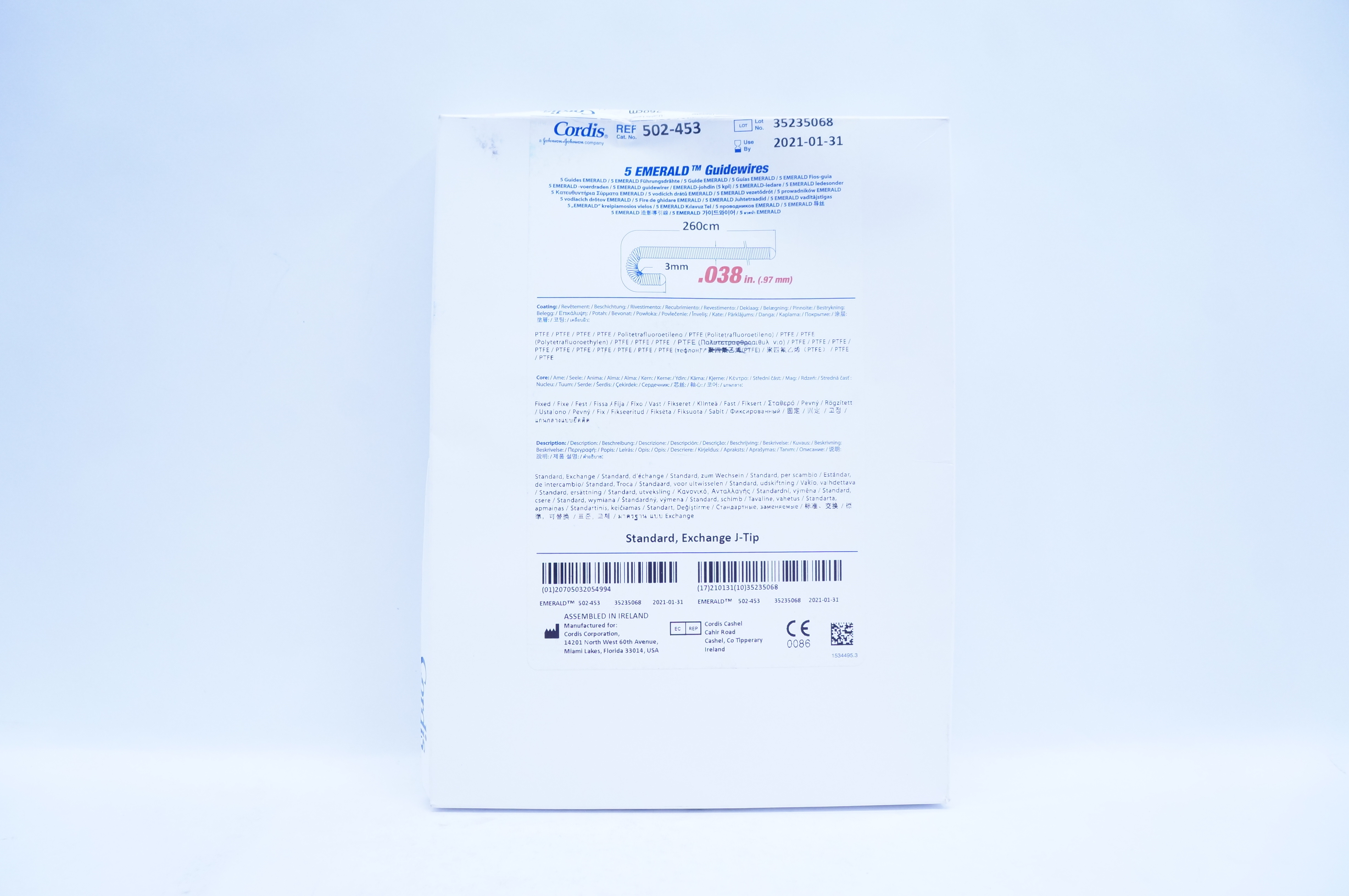 Cordis 502-453 5 Emerald Guidewire 260 cm x 3 mm x .038inch