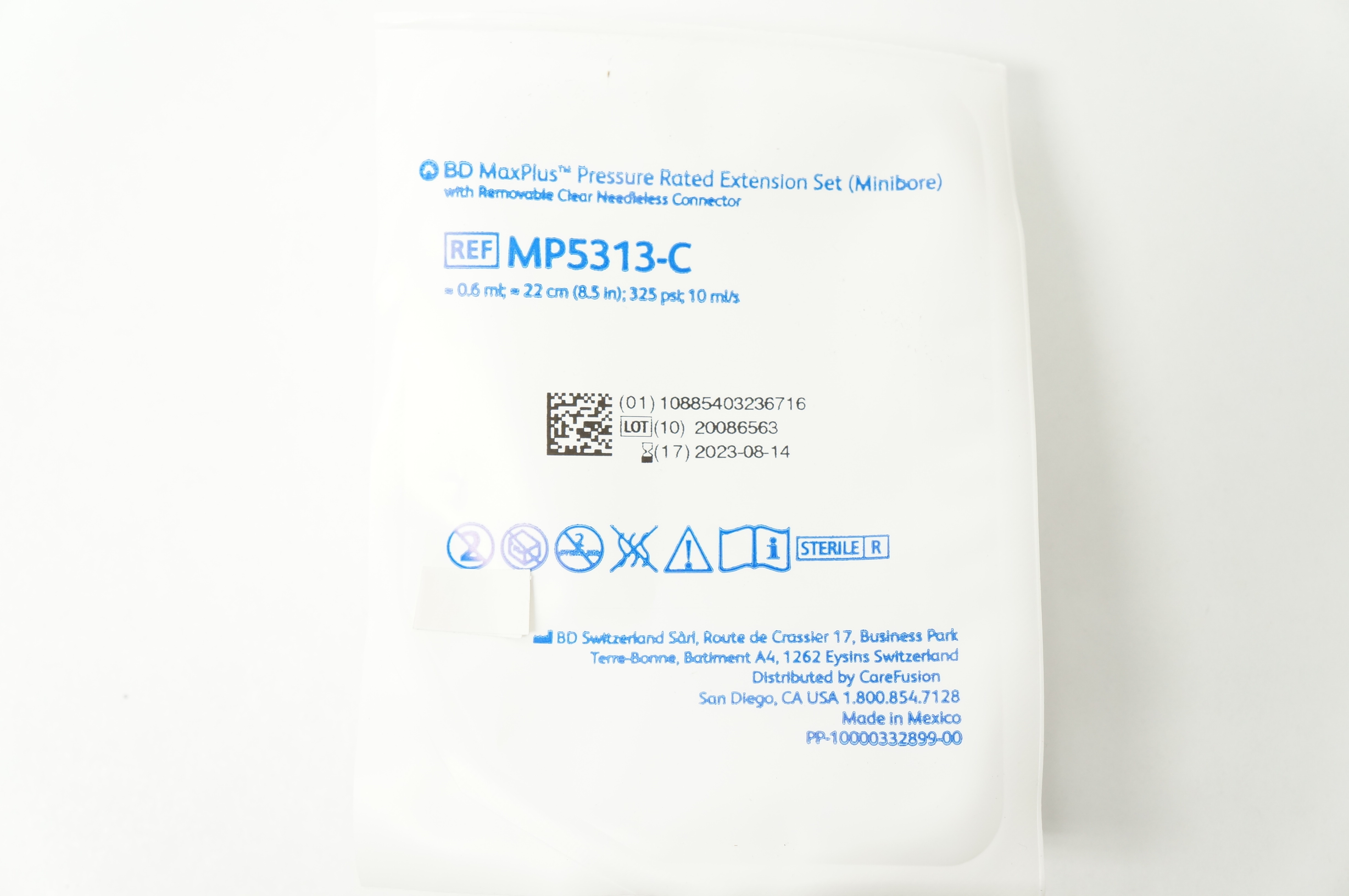 BD MP5313-C MaxPlus Pressure Rated Extension Set  0.6ml x 8.5inch