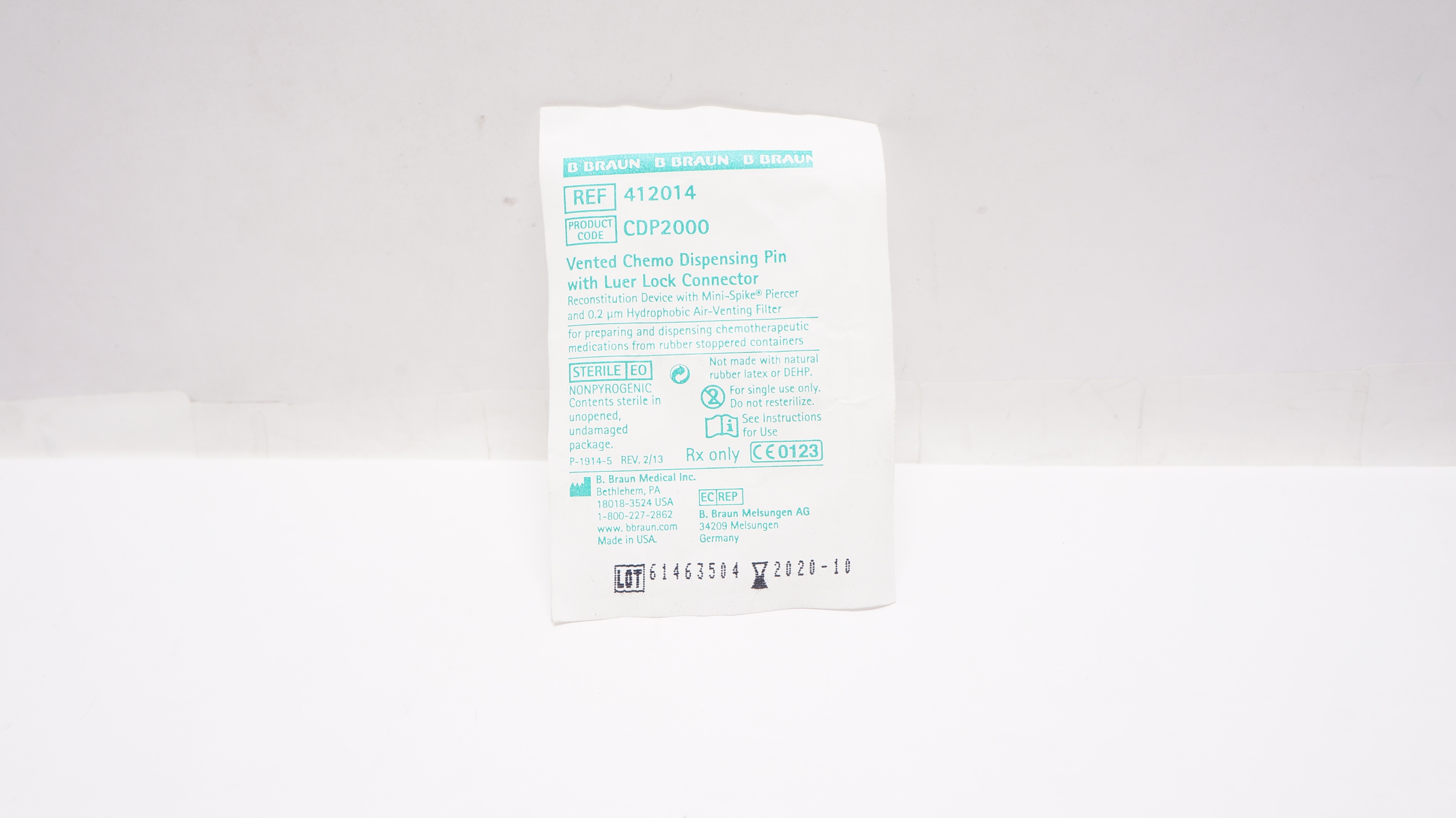 B. Braun 412014 Vented Chemo Dispensing Pin with Luer Lock Connector (x)