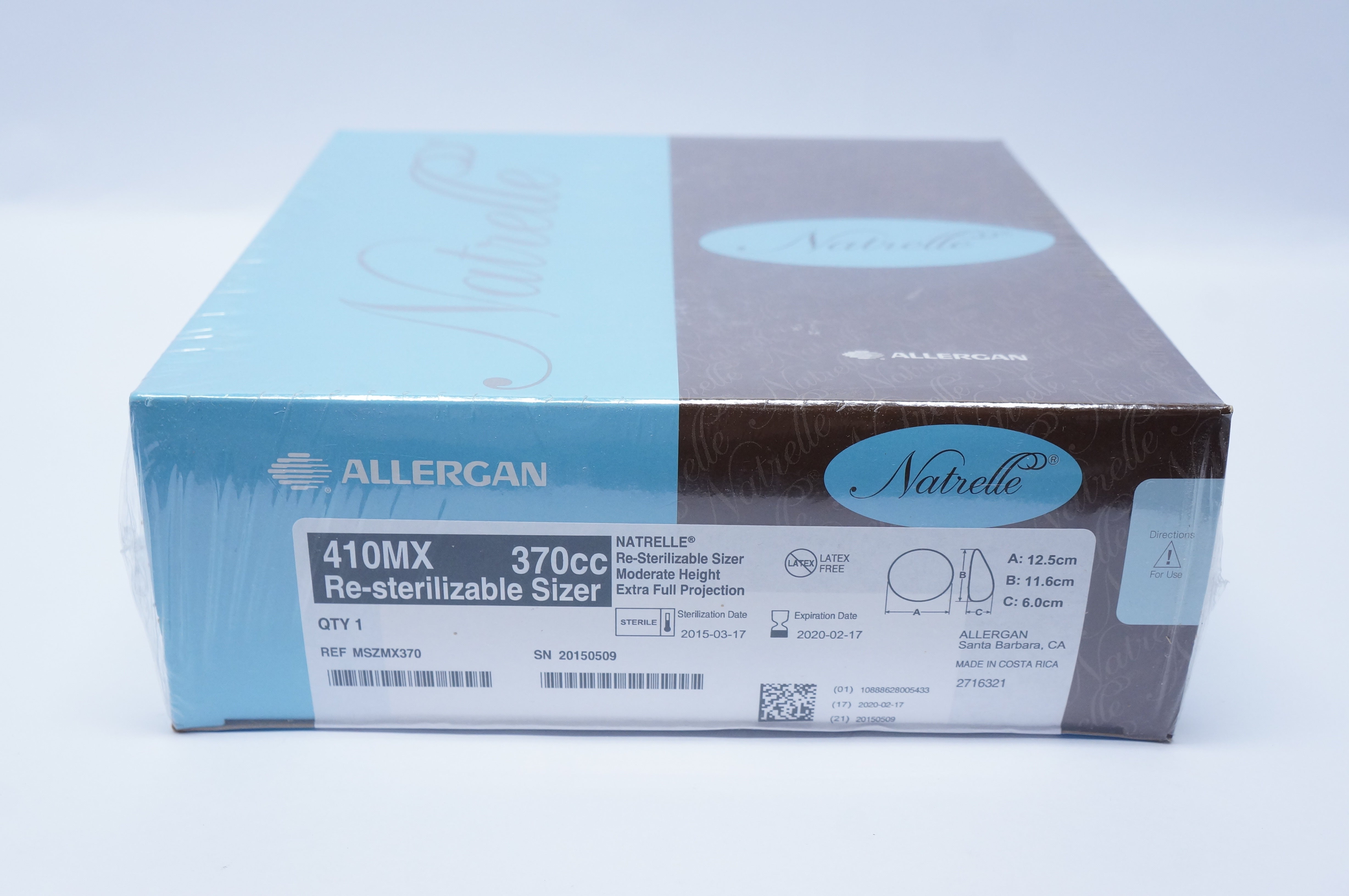 Allergan MSZMX370 410MX NATRELLE Re-Sterilizable Sizer 370cc, 12.5cm x 11.6cm(x)