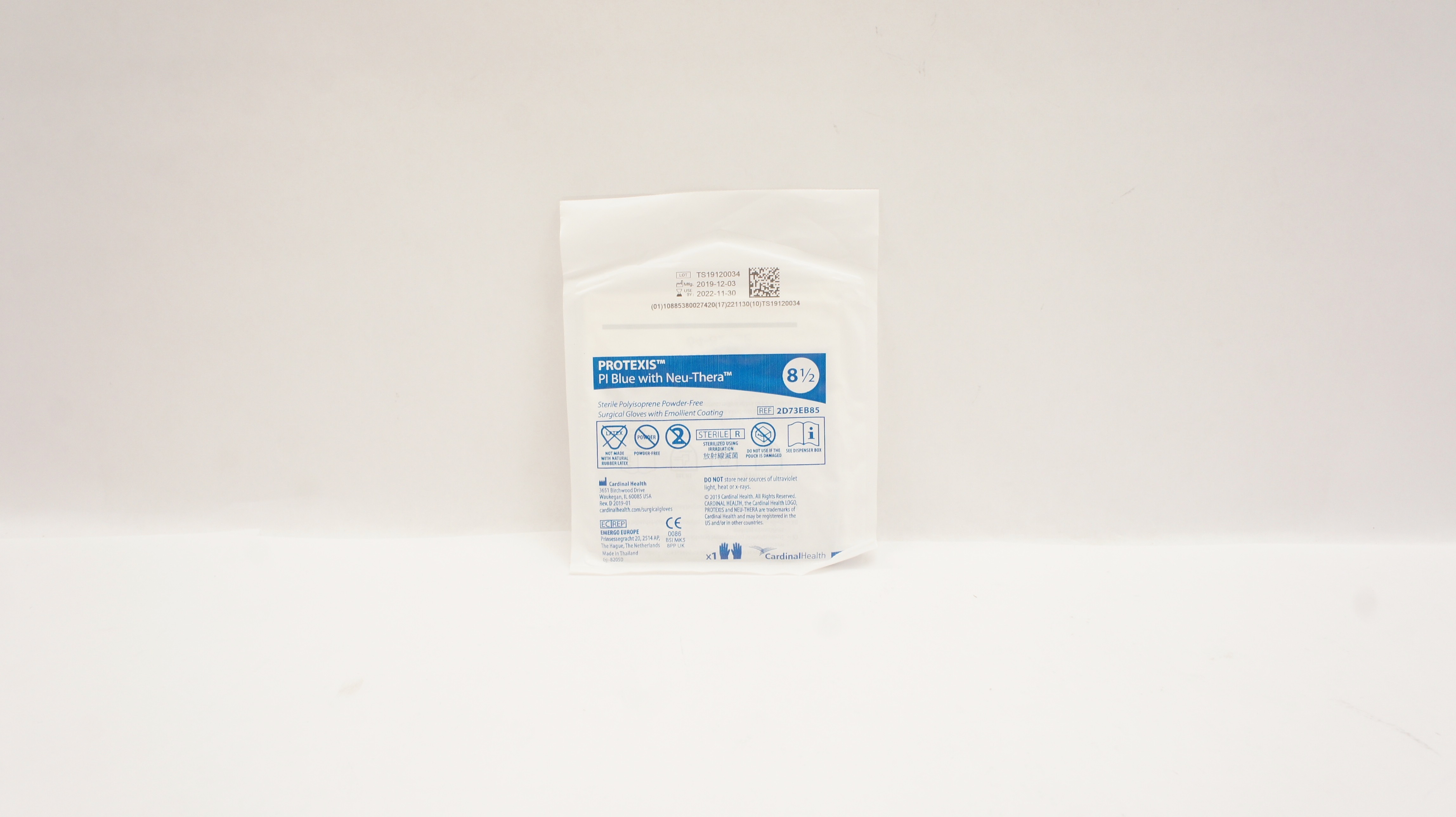 Cardinal Health 2D73EB85 Protexis Pl Blue with Neu-Thera Surgical Gloves 8 1/2