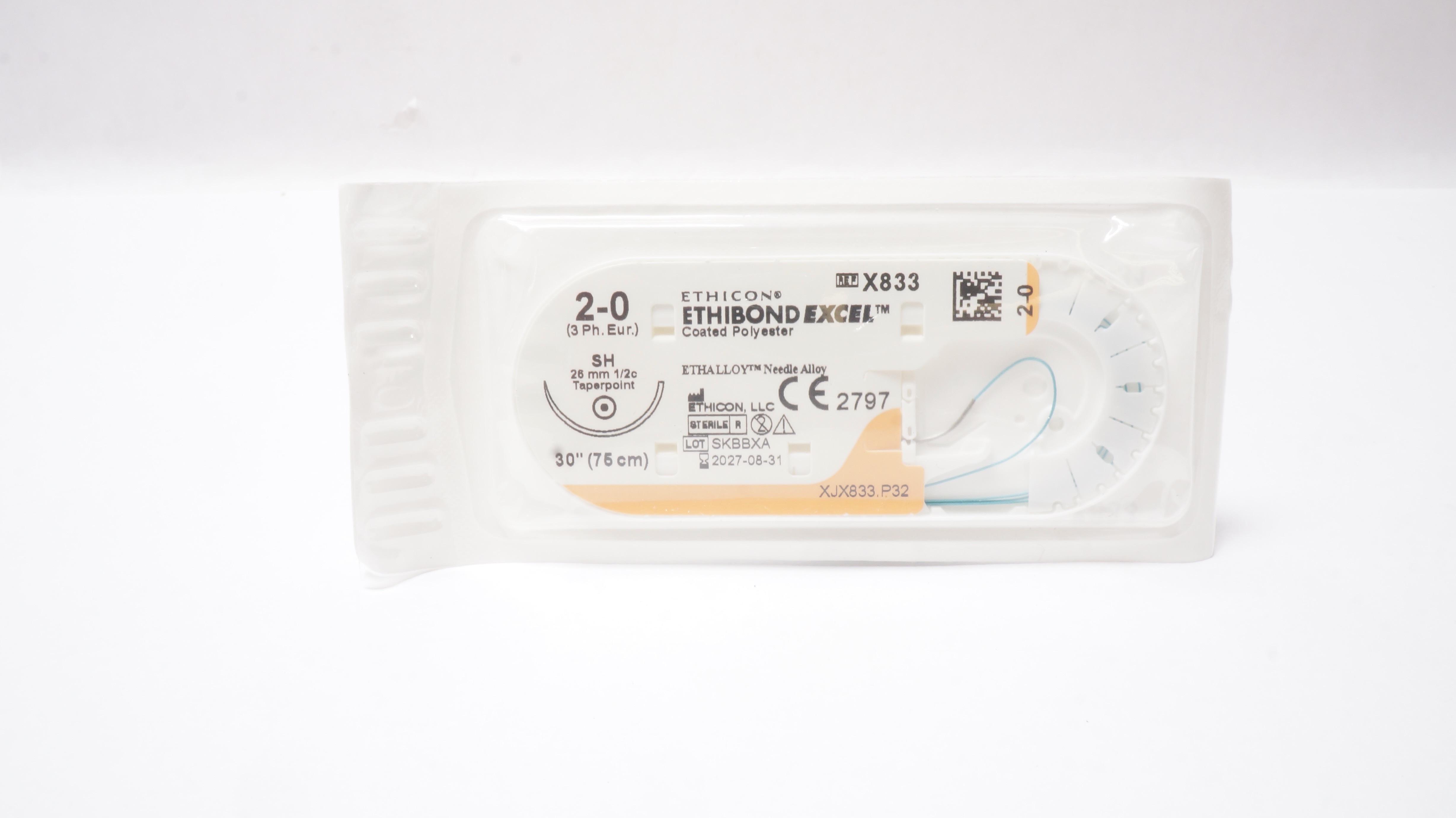 Ethicon X833 2-0 ETHIBOND EXCEL, SH, 26mm 1/2c Taperpoint, 30inch