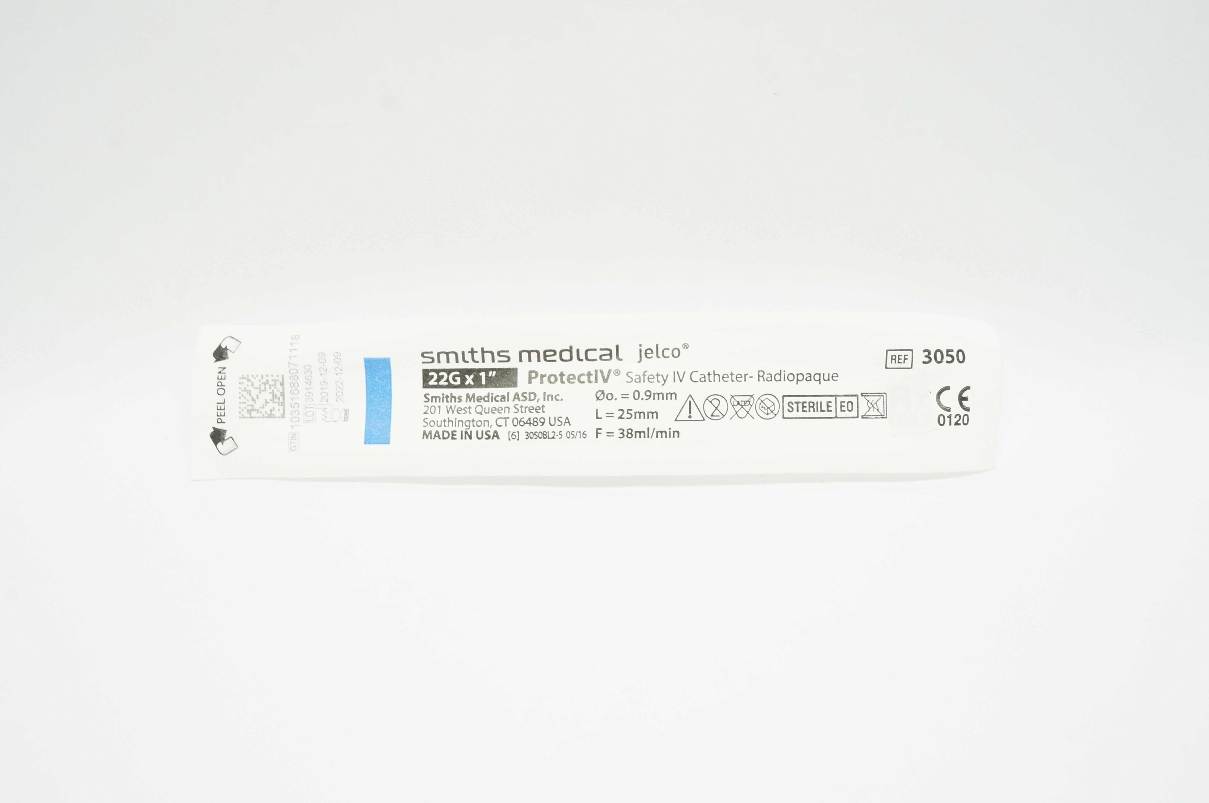 Smiths Medical 3050 JELCO ProtectIV Safety I.V. Cath. 22G x 1in.