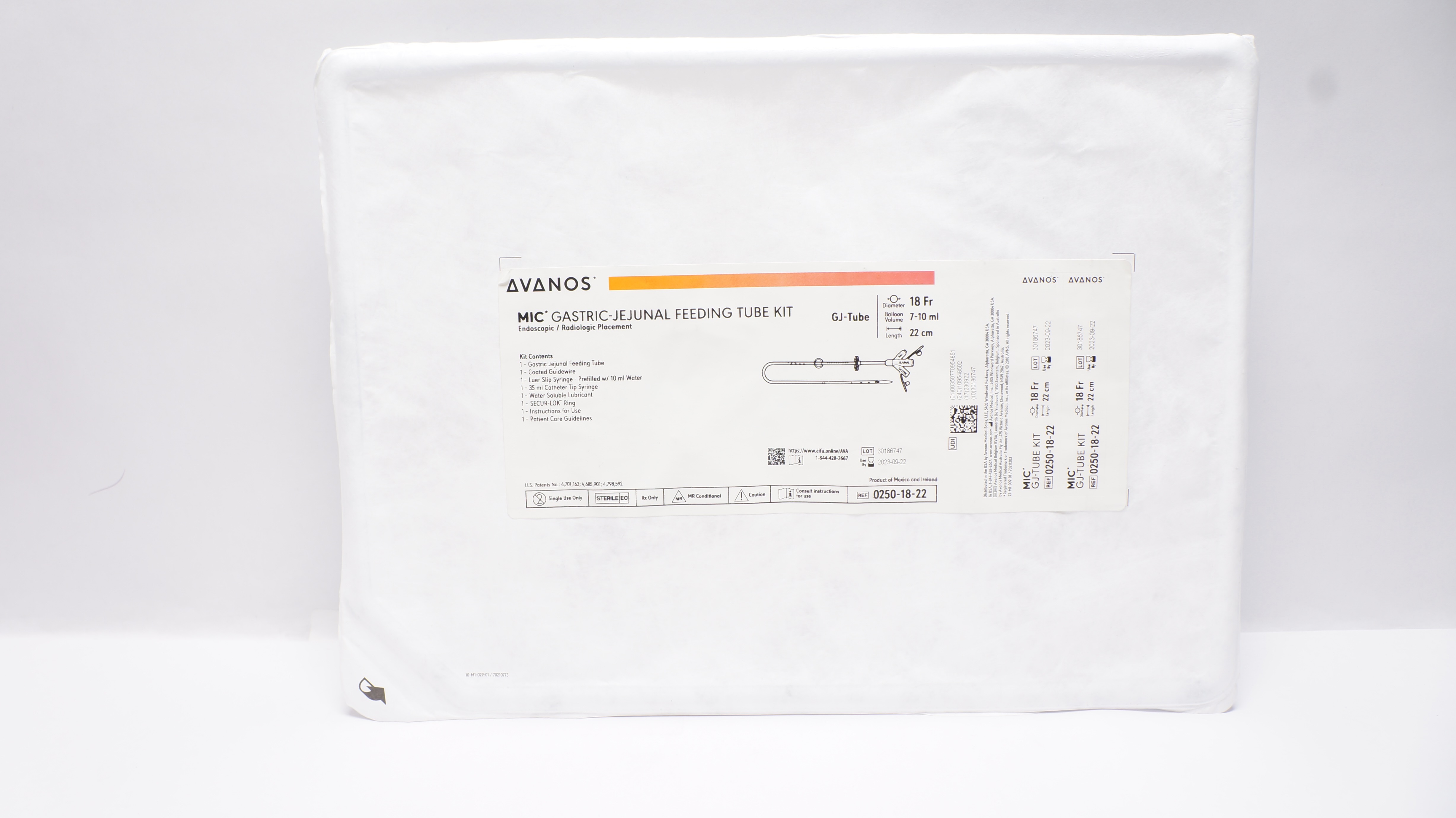 Avanos 0250-16-22 MIC Gastric-Jejunal Feeding Tube Kit 18Fr x 22cm 7-10ml (x)