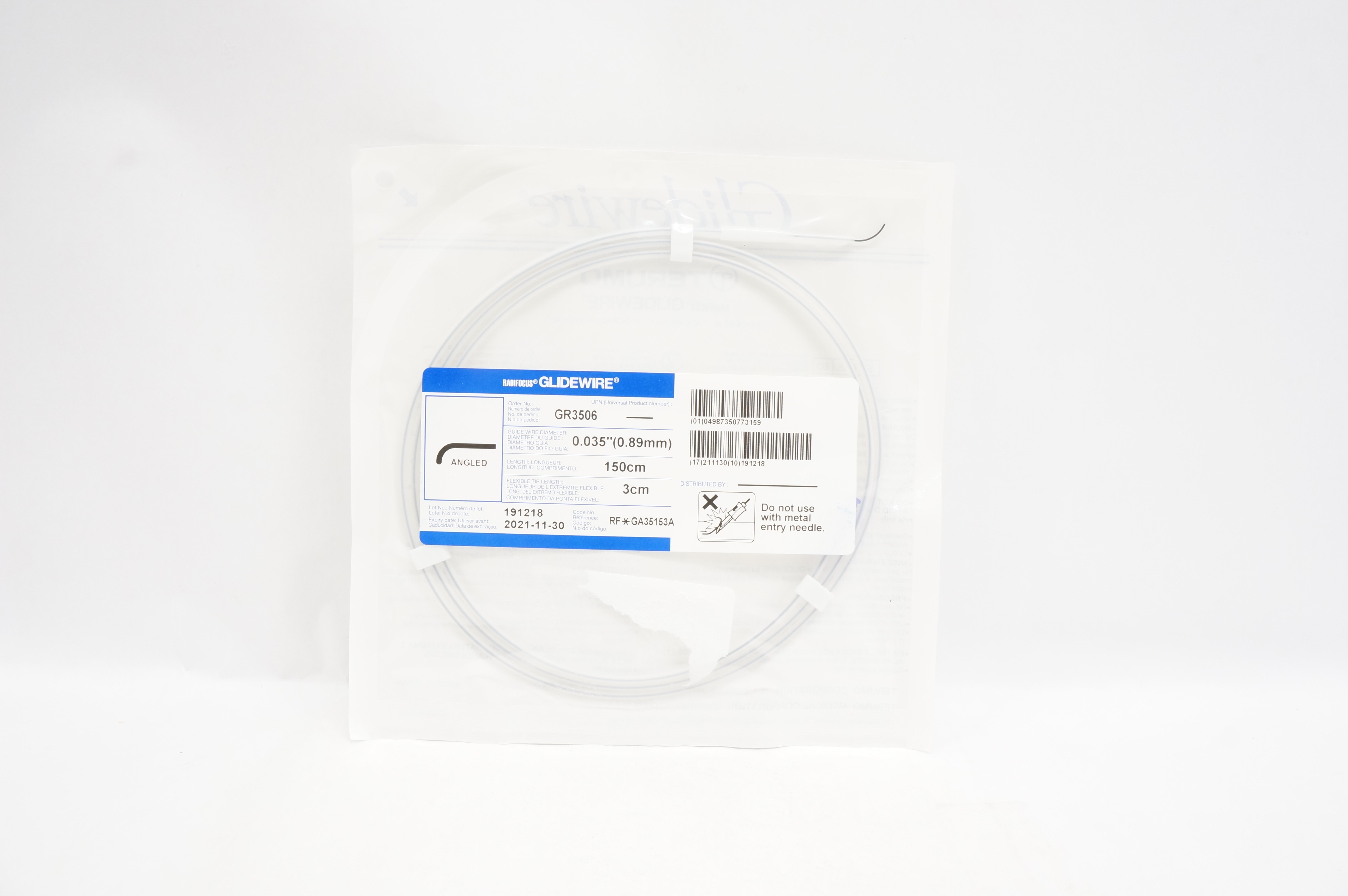 Terumo GA35153A Radifocus Glidewire, Angled 150cm x 0.035inch x 3cm (x)