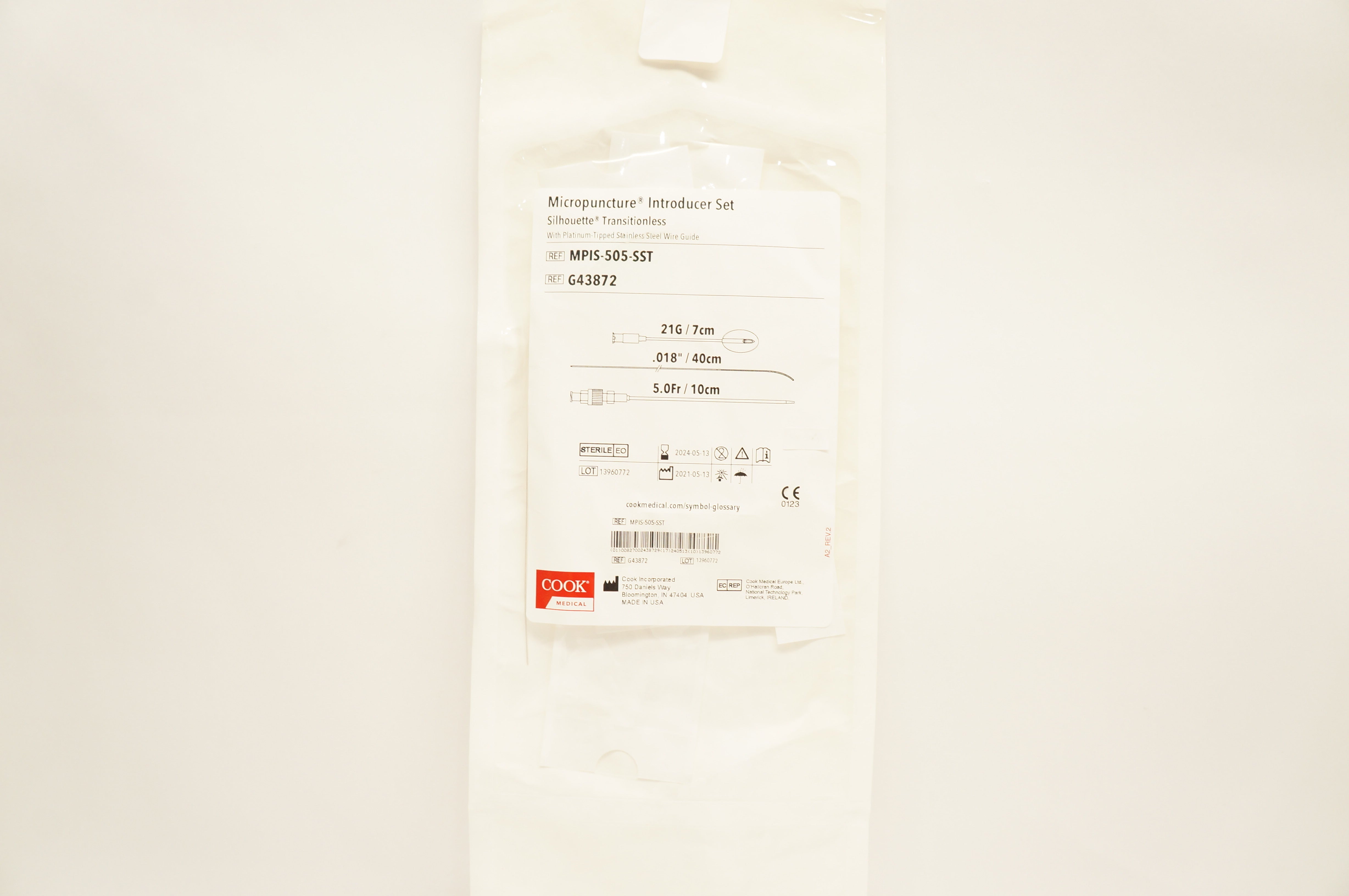 Cook Medical G43872 Micropuncture Introducer Set 21G x 7cm 5.0Fr x 10cm