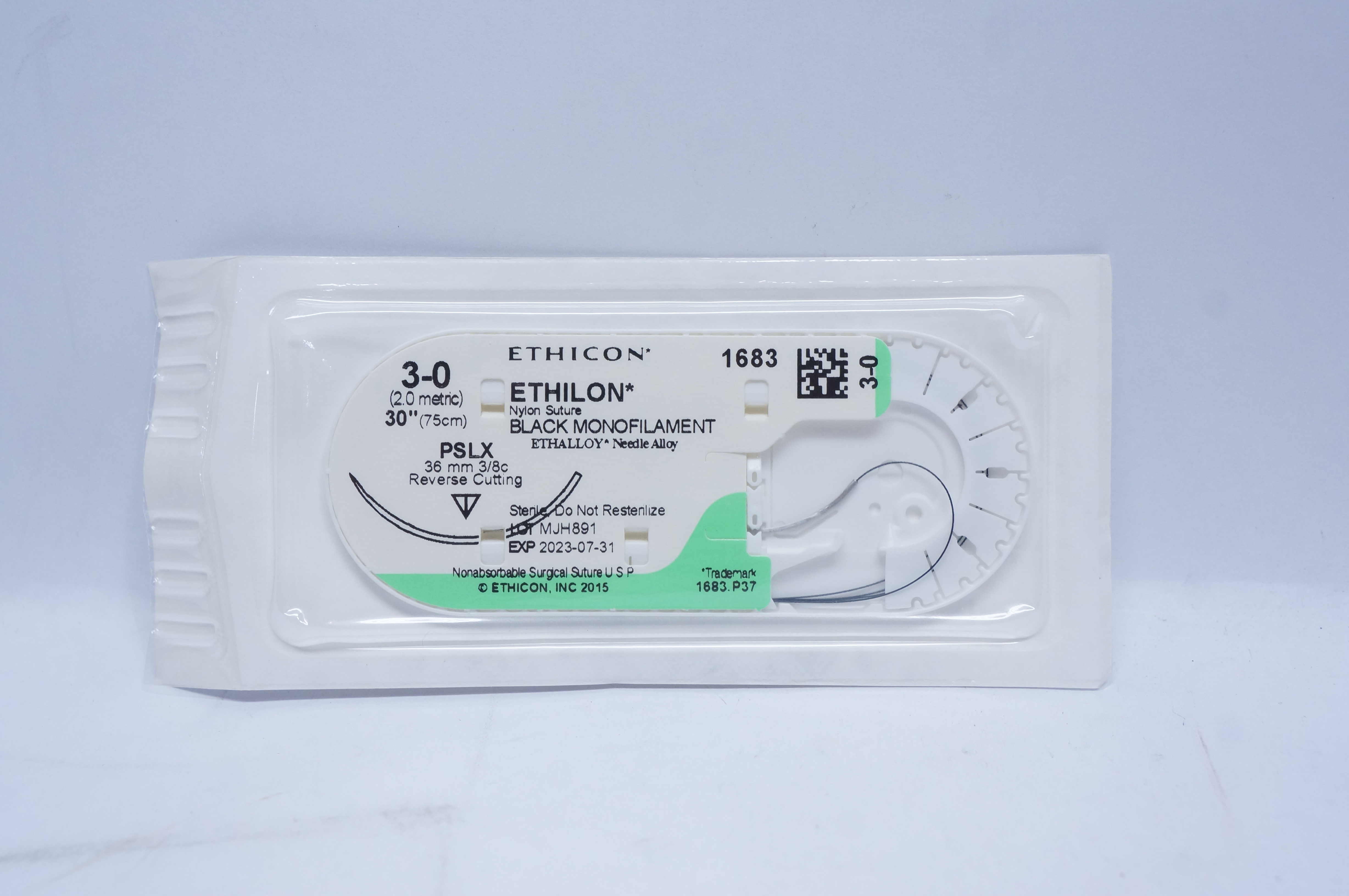 Ethicon 1683 3-0 ETHILON, PSLX, 36mm 3/8c Reverse Cutting, 30inch