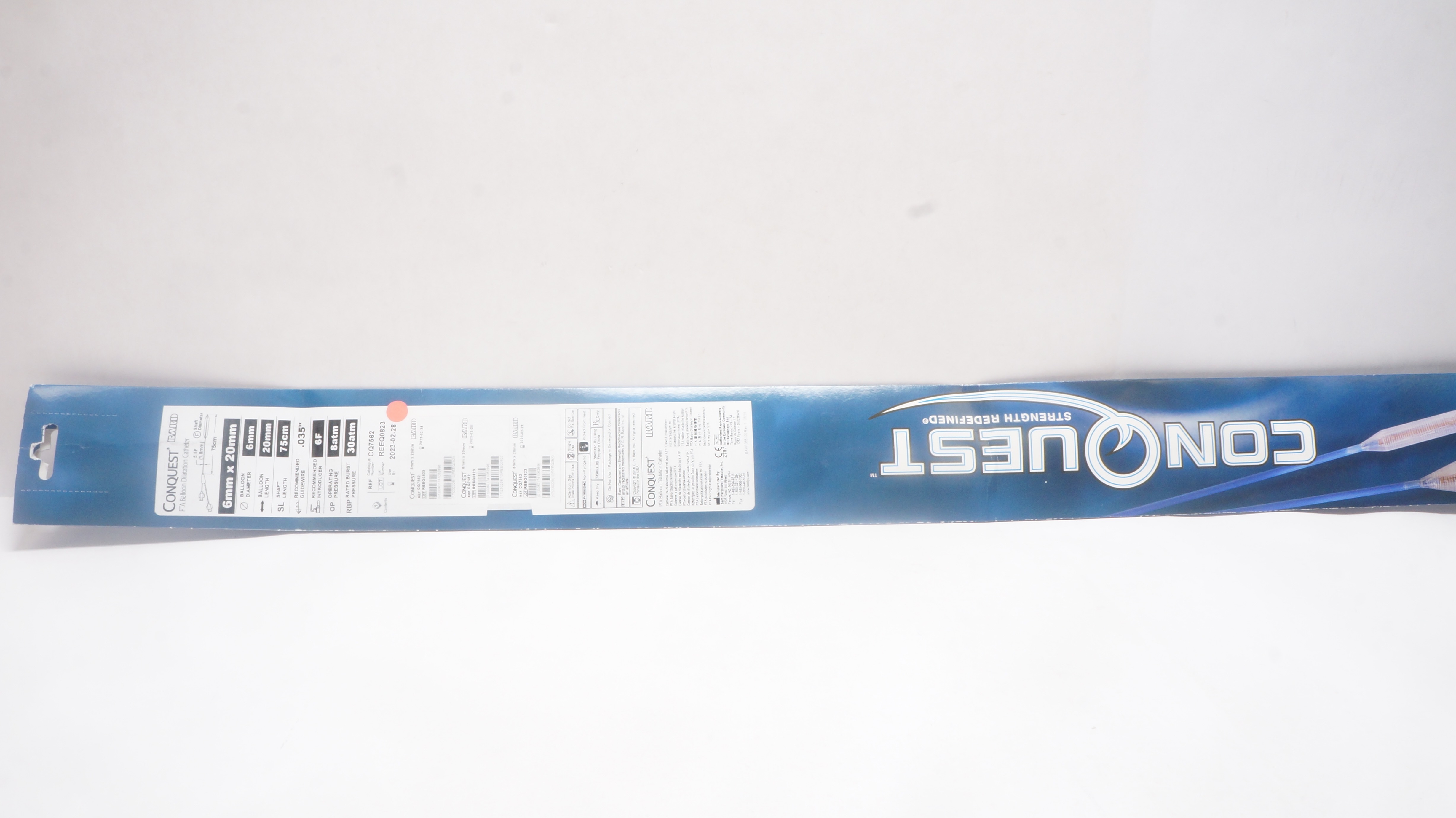 Bard CQ7562 Conquest PTA Balloon Dilatation Cath. 6F 6x20mm x75cm x 0.35inch(x)