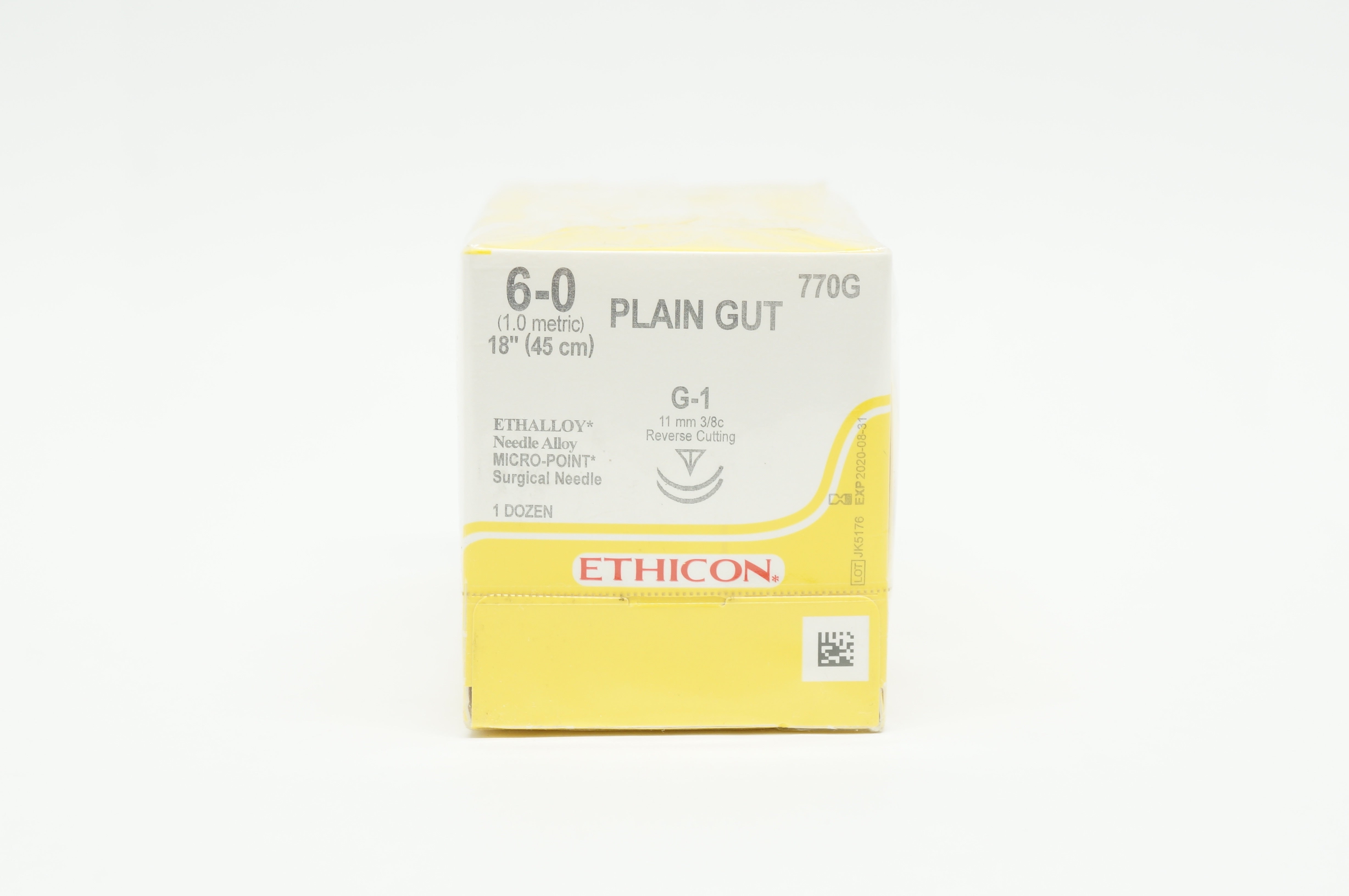 Ethicon 770G 6-0 Plain Gut G-1 11mm 3/8c Reverse Cutting 18inch (x) - Box of 12