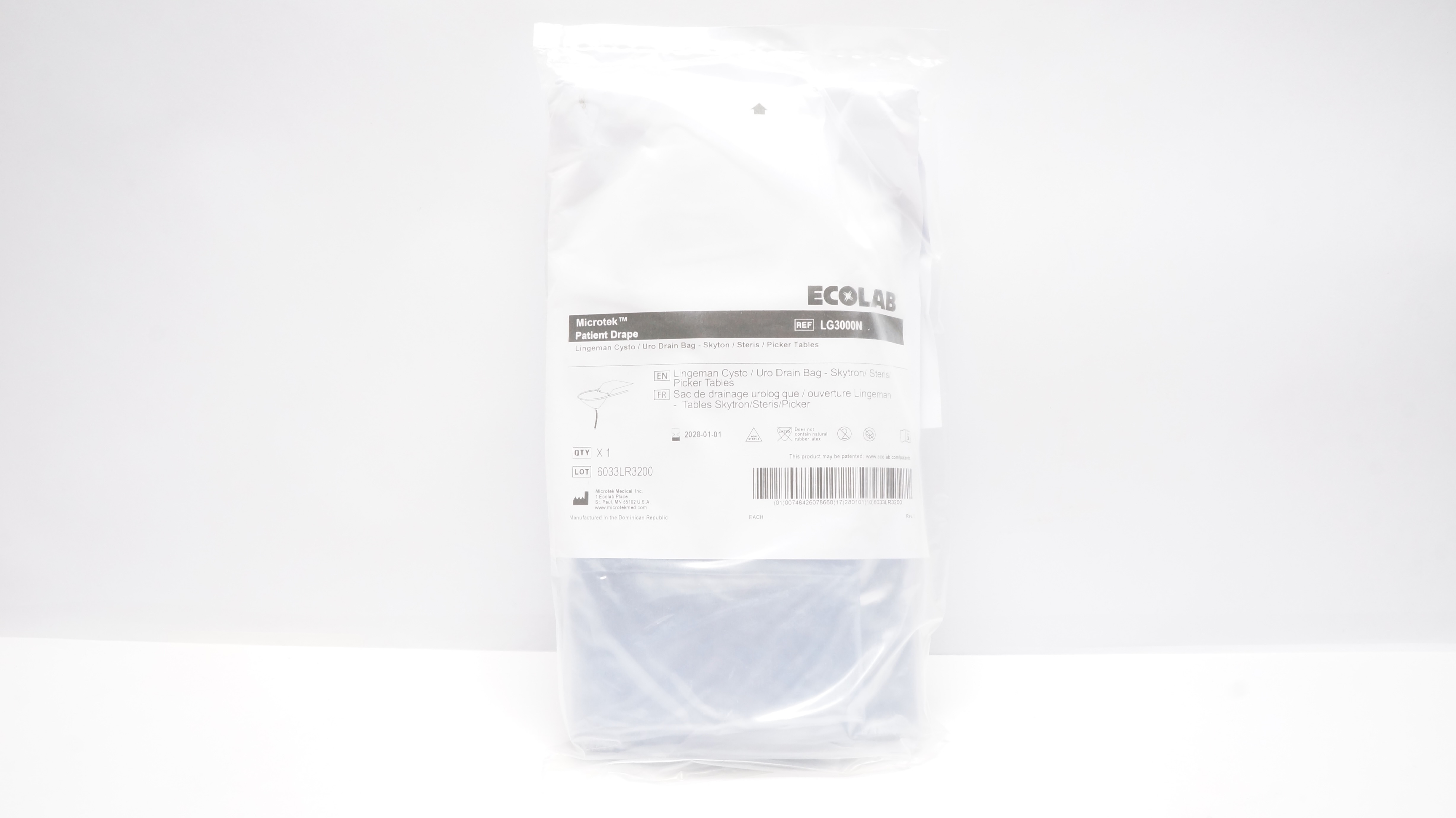 Microtek LG3000N Ecolab Patient Drape, Lingeman Cysto / Uro Drain Bag