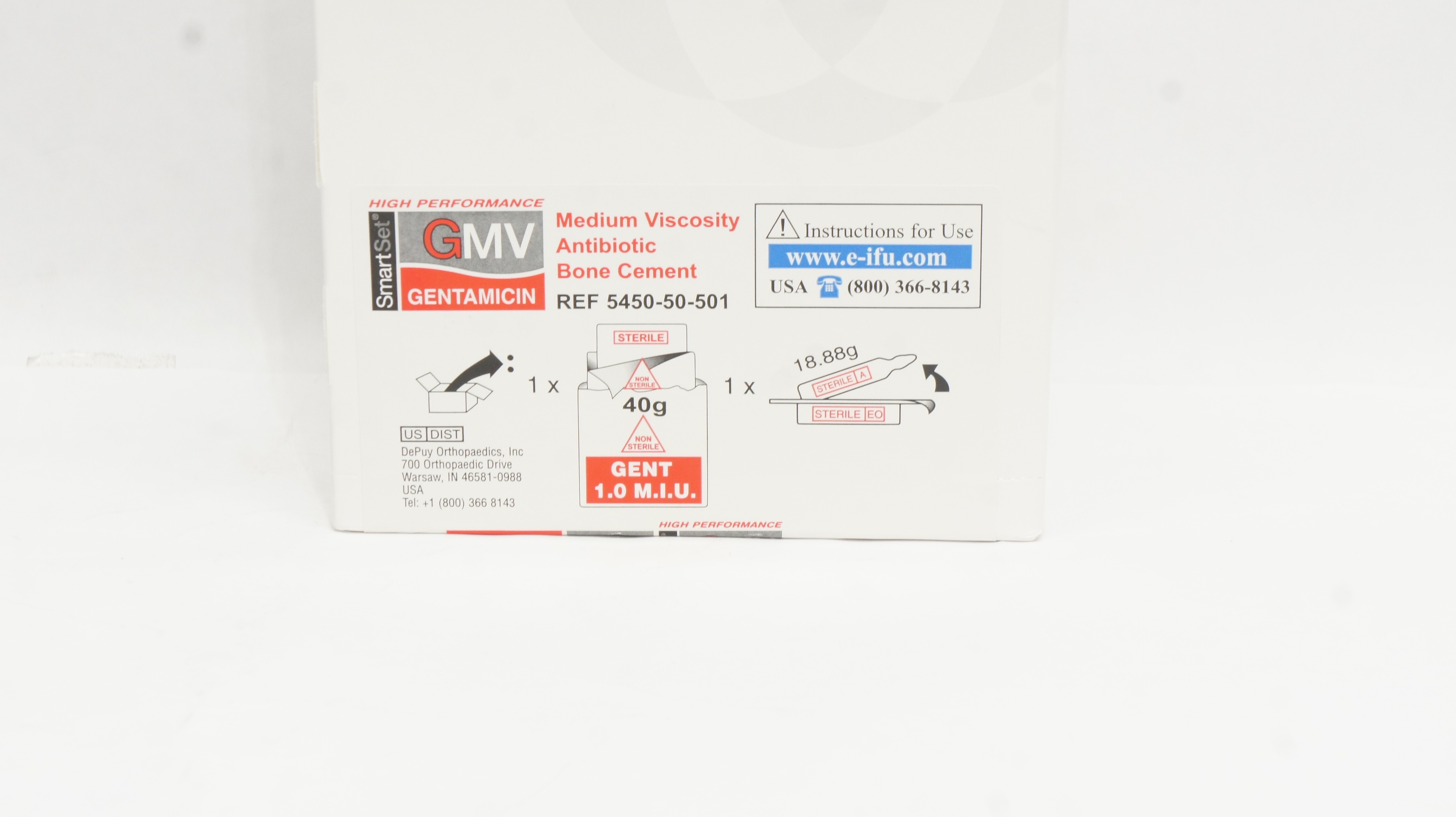 DePuy 5450-50-501 GMV Gentamicin Medium Viscosity Antibiotic Bone Cement 40g (x)