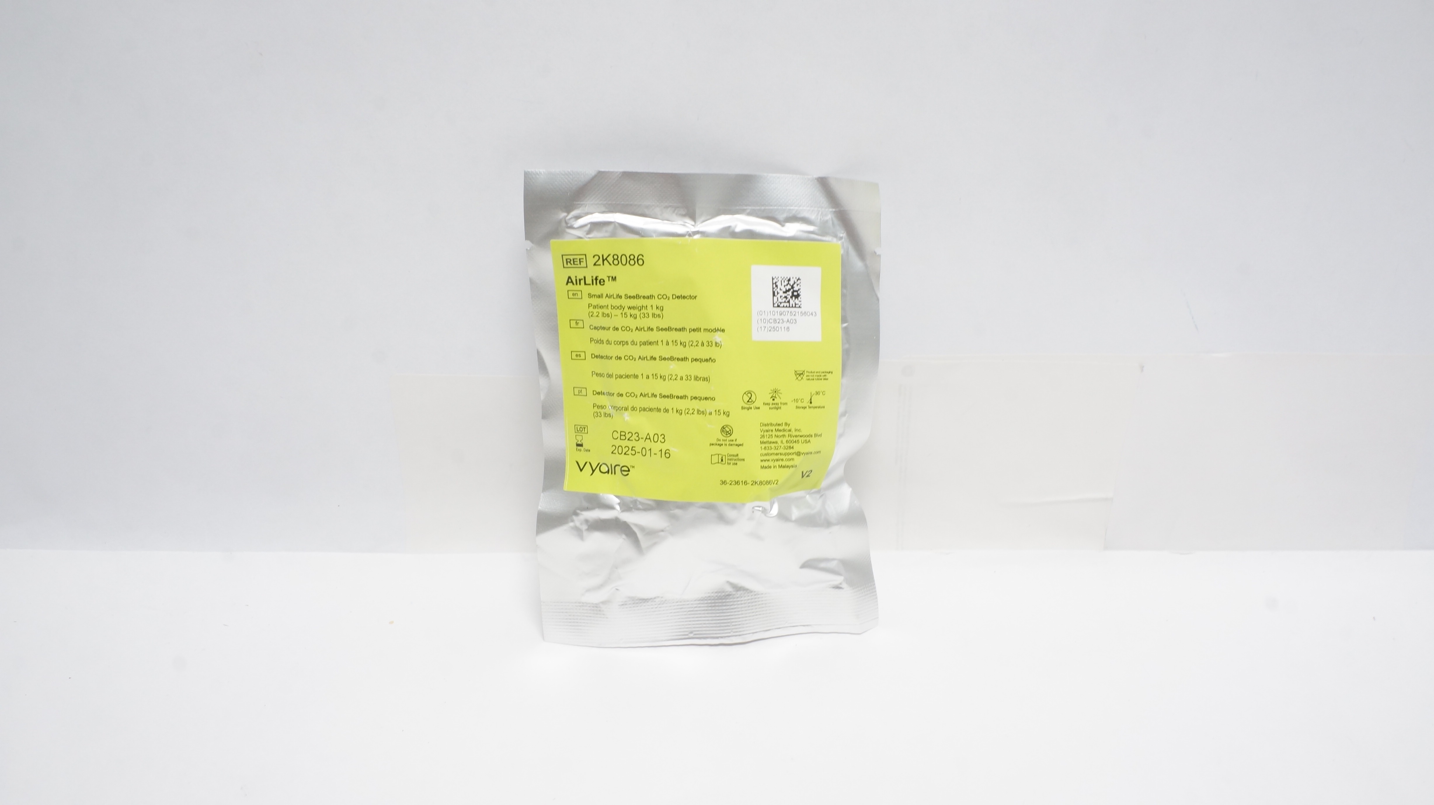 Vyaire 2K8086 AirLife Small SeeBreath CO2 Detector 2.2-33 lbs (x)