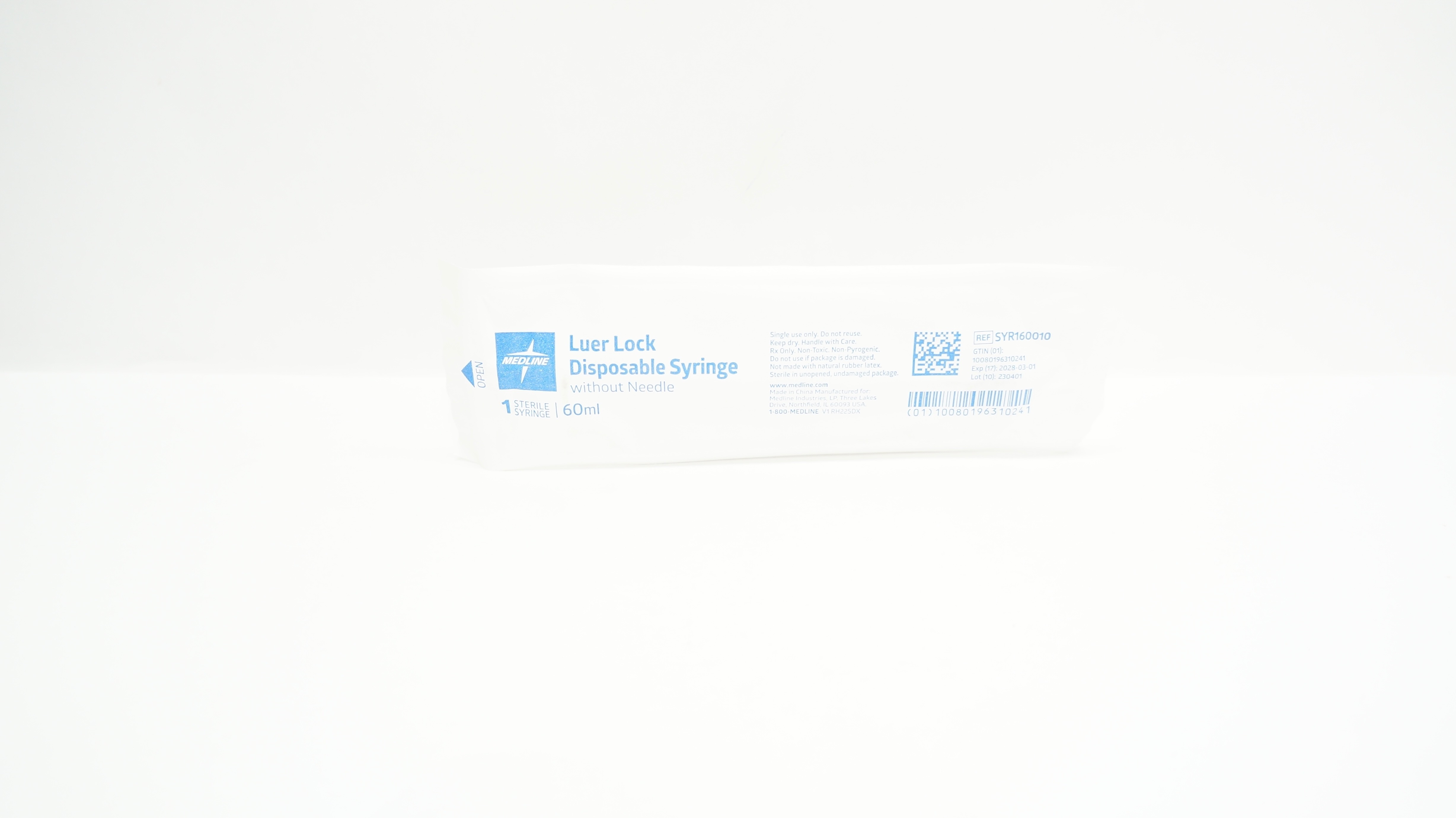 Medline SYR160010 Luer Lock Disposable Syringe Without Ndle 60ml
