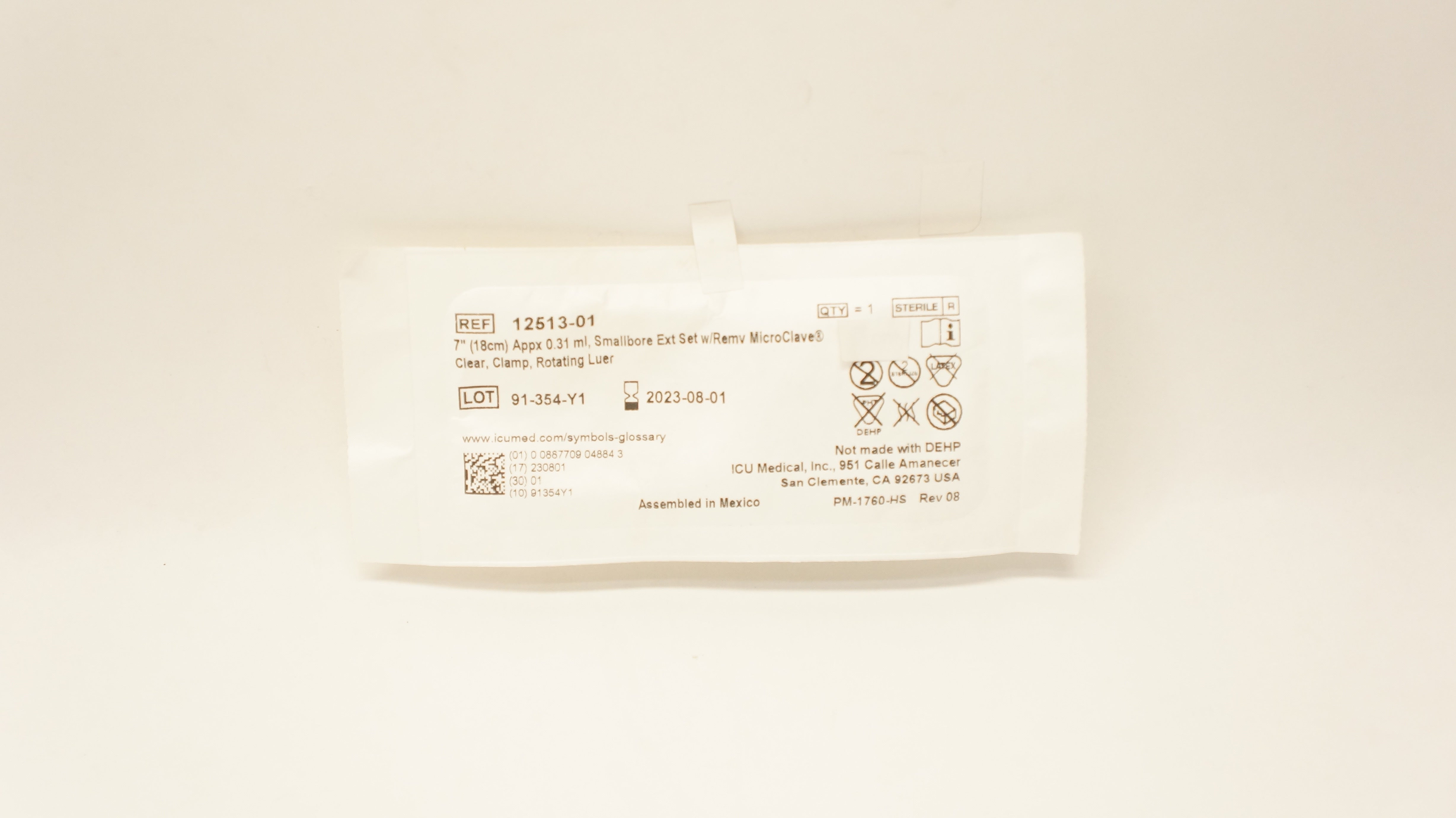 Icumed 12513-01 Smallbore Ext Set W/Remv MicroClave Clear 7in. x 0.31ml