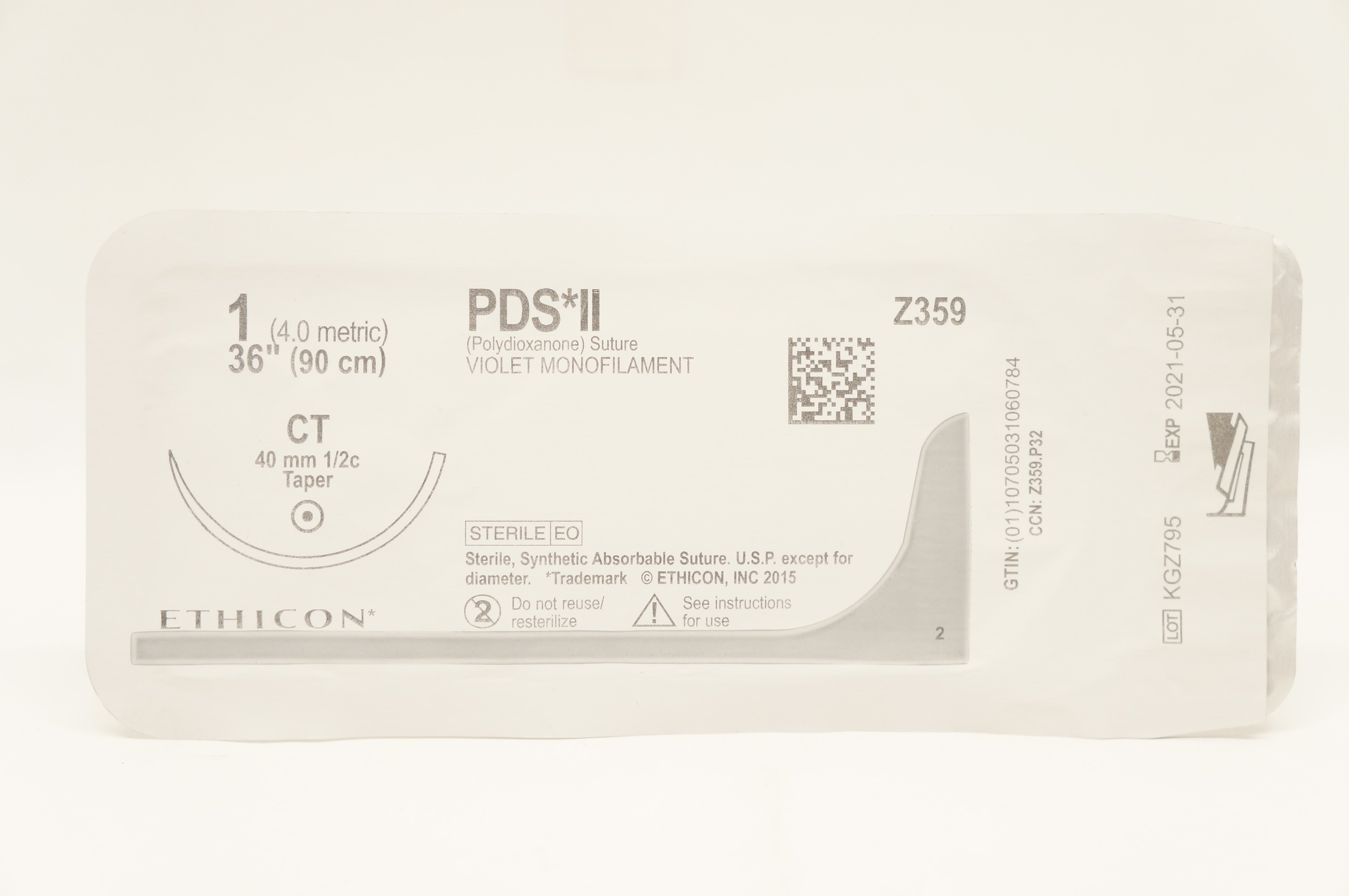 Ethicon Z359 1 PDS II, CT, 40mm 1/2c Taper, 36inch (x)