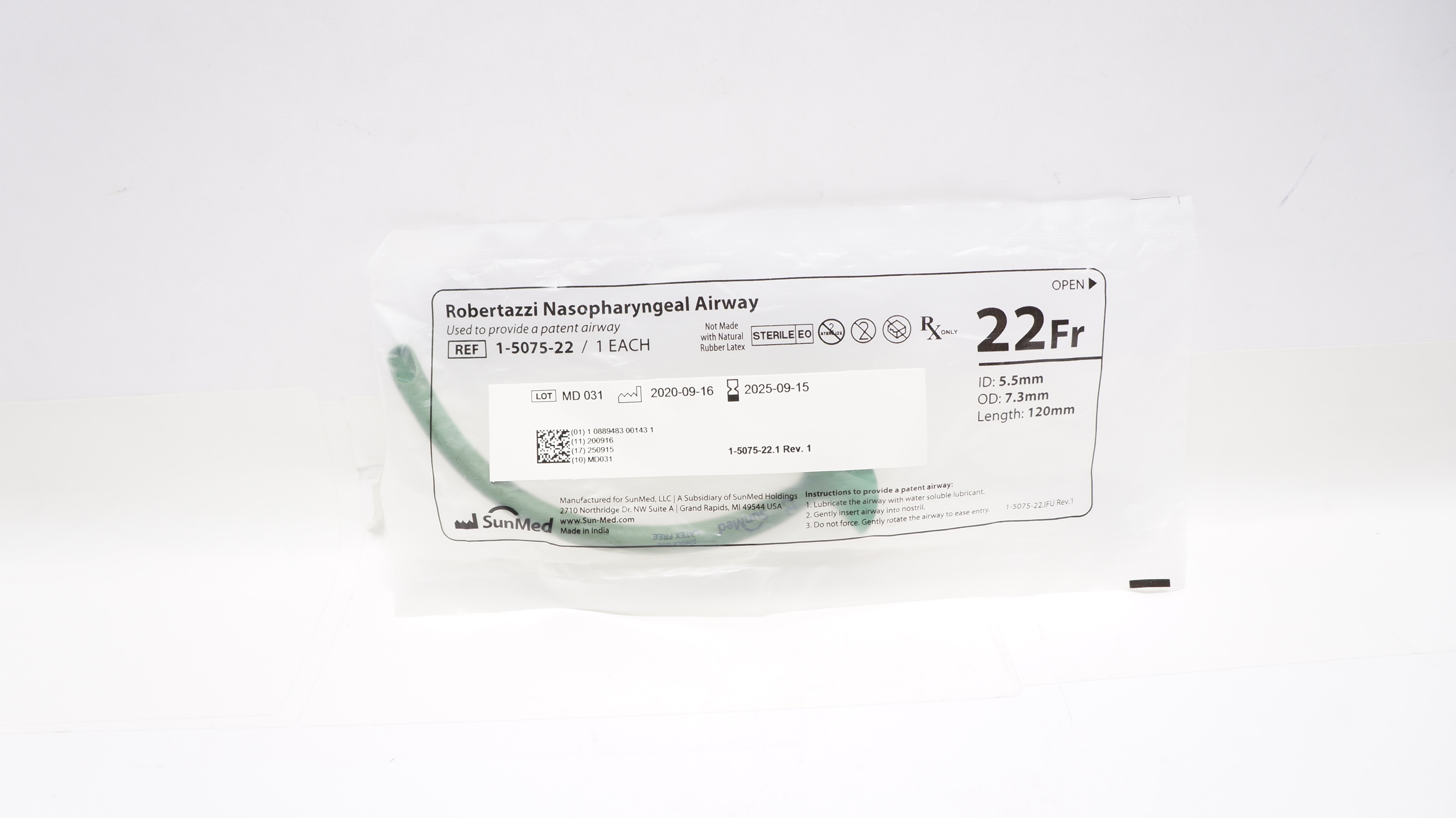SunMed 1-5075-22 Robertazzi/Nasopharyngeal Airway 22Fr.
