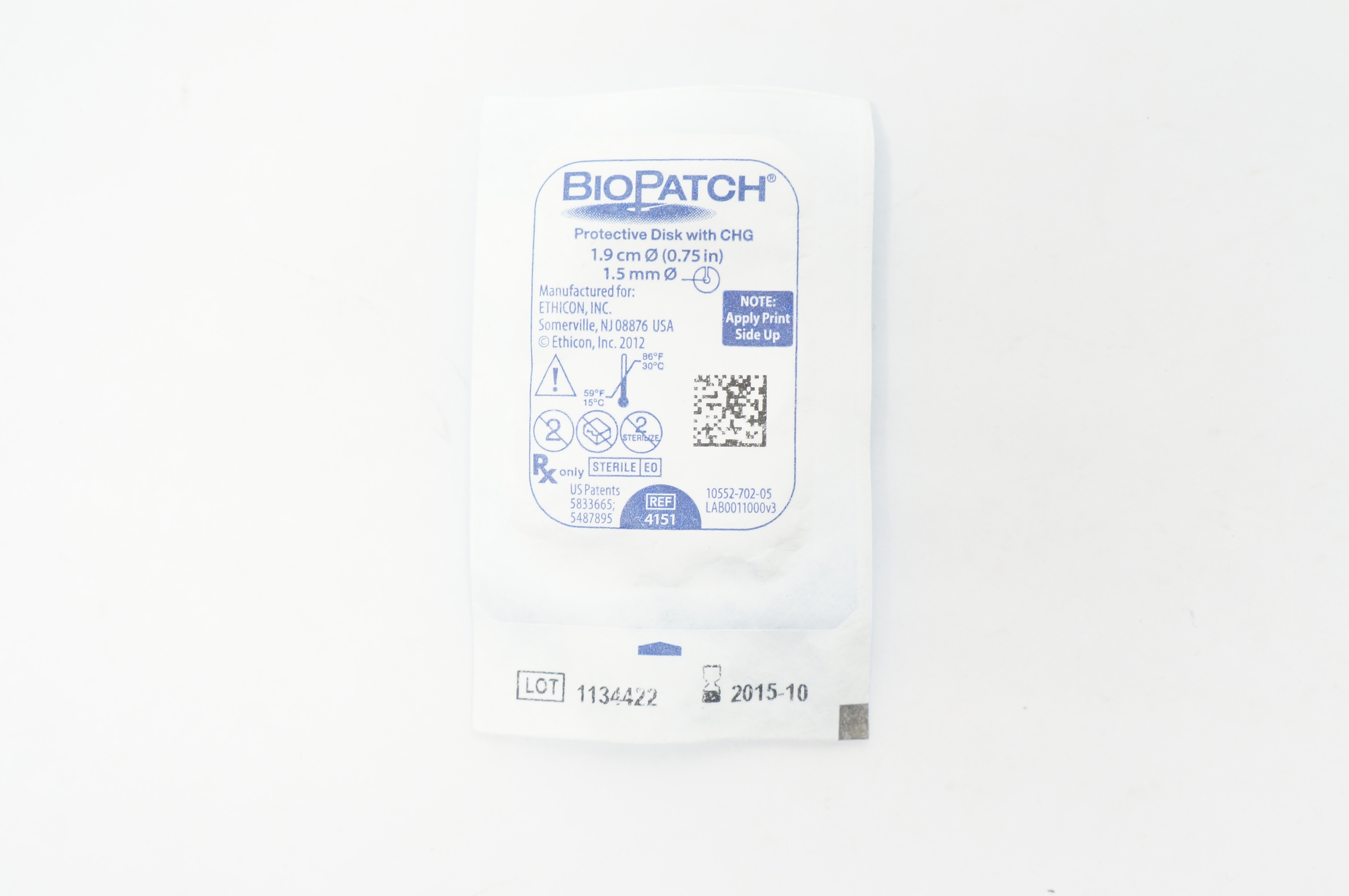 Ethicon 4151 BioPatch Protective Disk with CHG 0.75 inch x 1.5 mm (x)