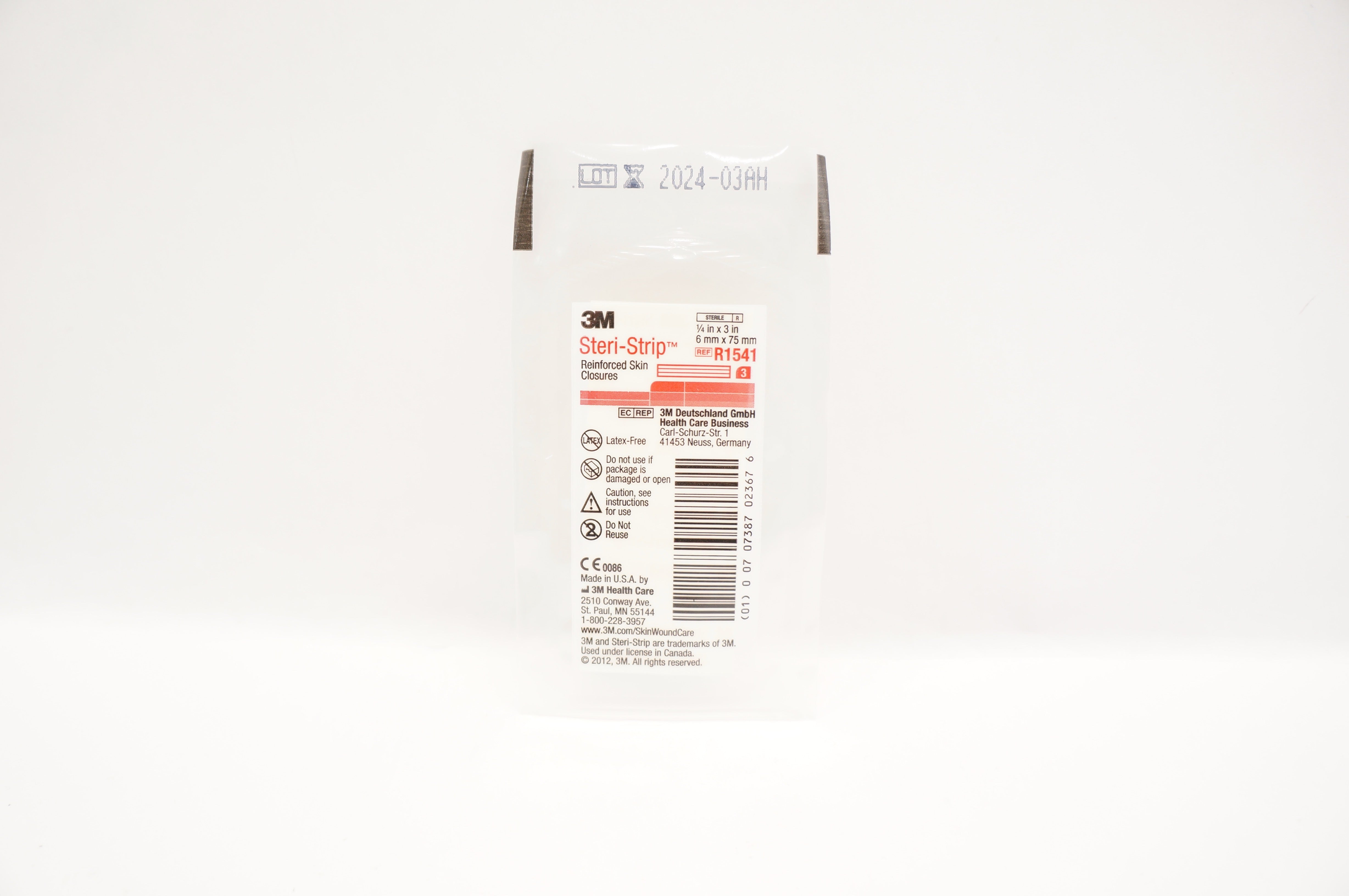 3M R1541 Steri-Strip Reinforced Skin Closures 1/4inch x 3inch - Pack of 3