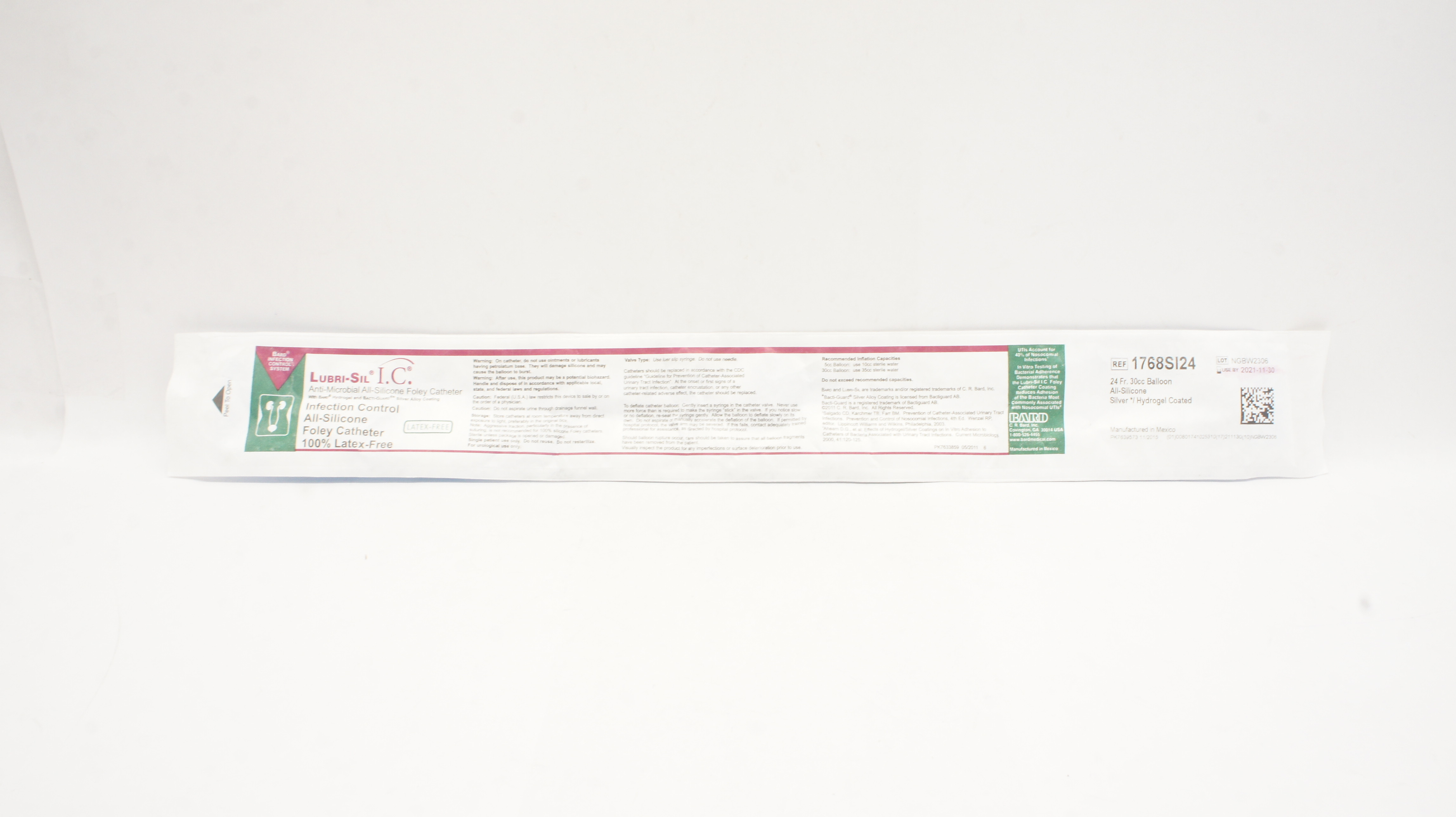 Bard 1768SI24 Lubri-Sil I.C. Anti-Microbial Foley Cath. 24Fr 30cc Balloon (x)