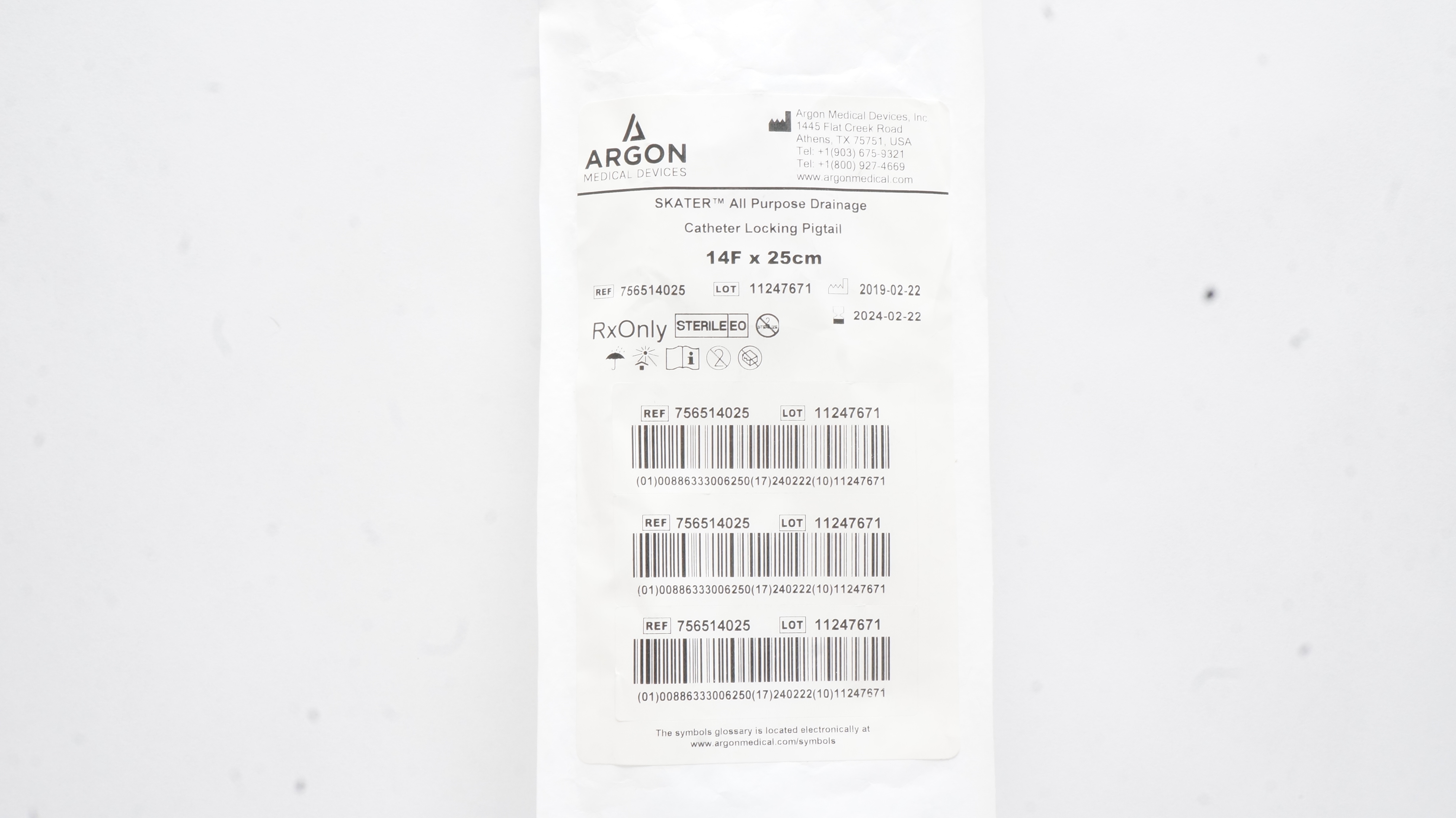 Argon 756514025 Skater All Purpose Drainage Cath. Locking Pigtail 14F x 25cm (x)