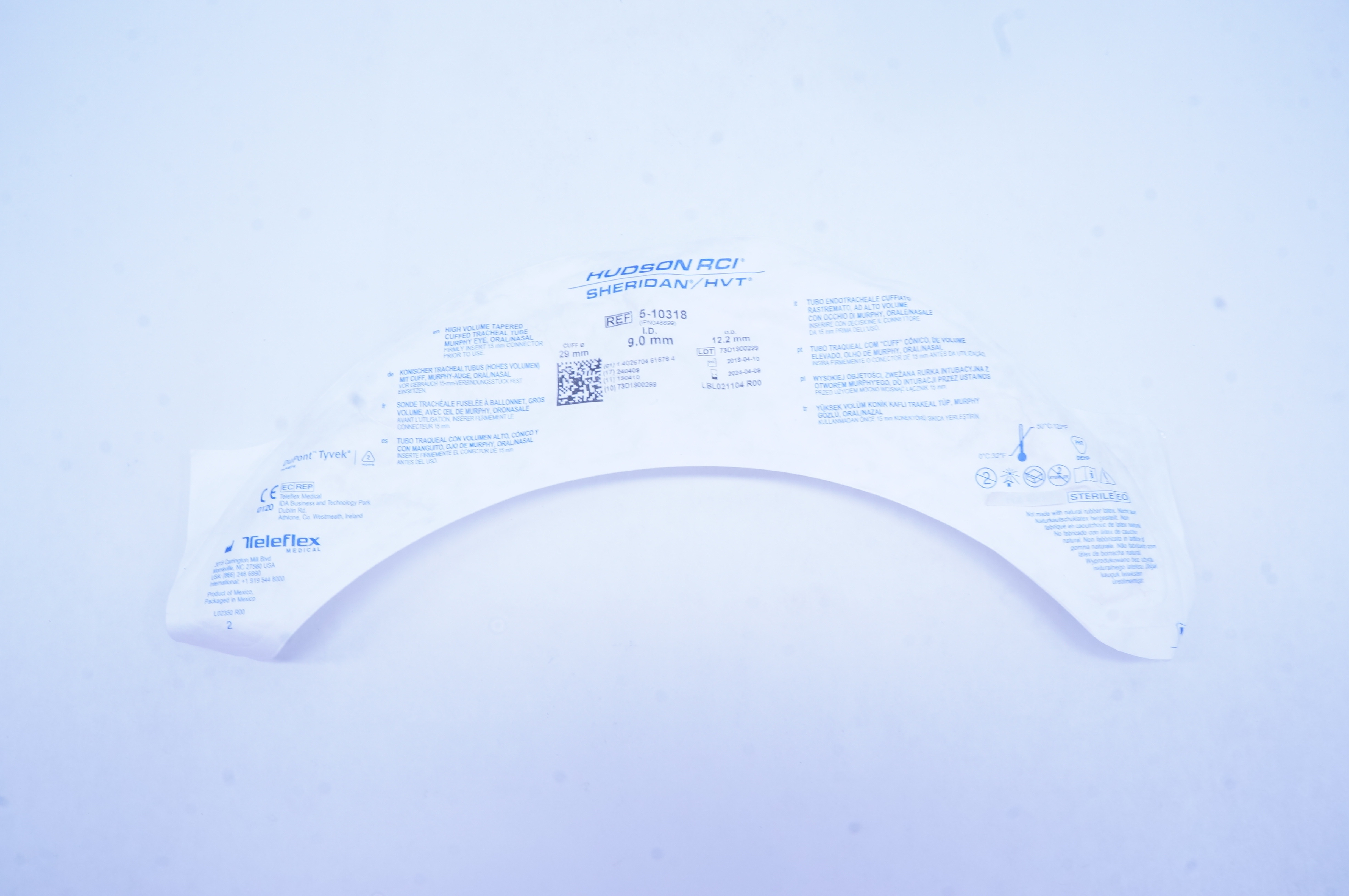 Teleflex 5-10318 Hudson RCI Tapered Cuffed Tracheal Tube 9.0 ID x 12.2 OD x 29mm