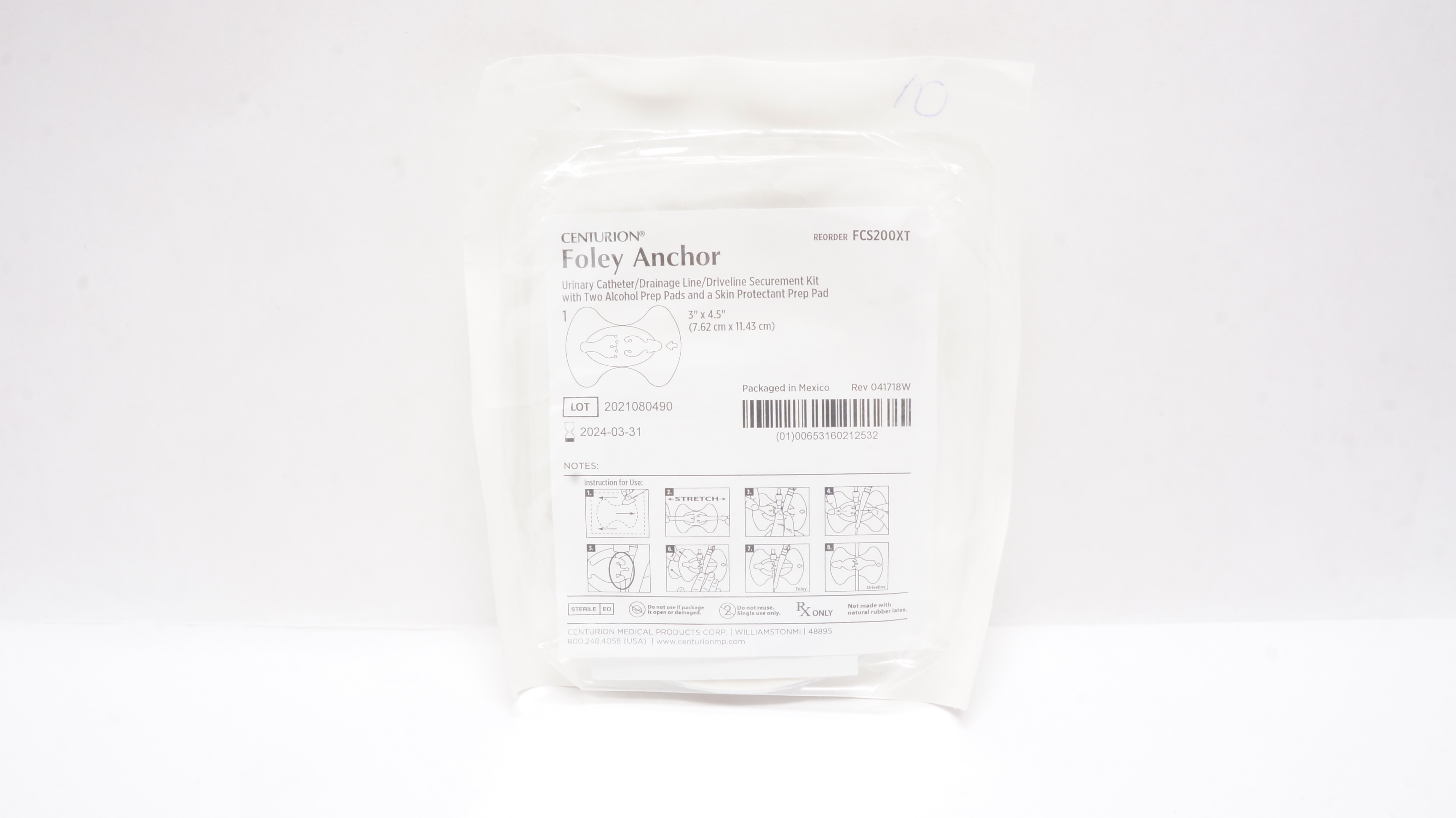 Centurion FCS200XT Foley Anchor Urinary Cath./Drainage Line 3 x 4.5inch