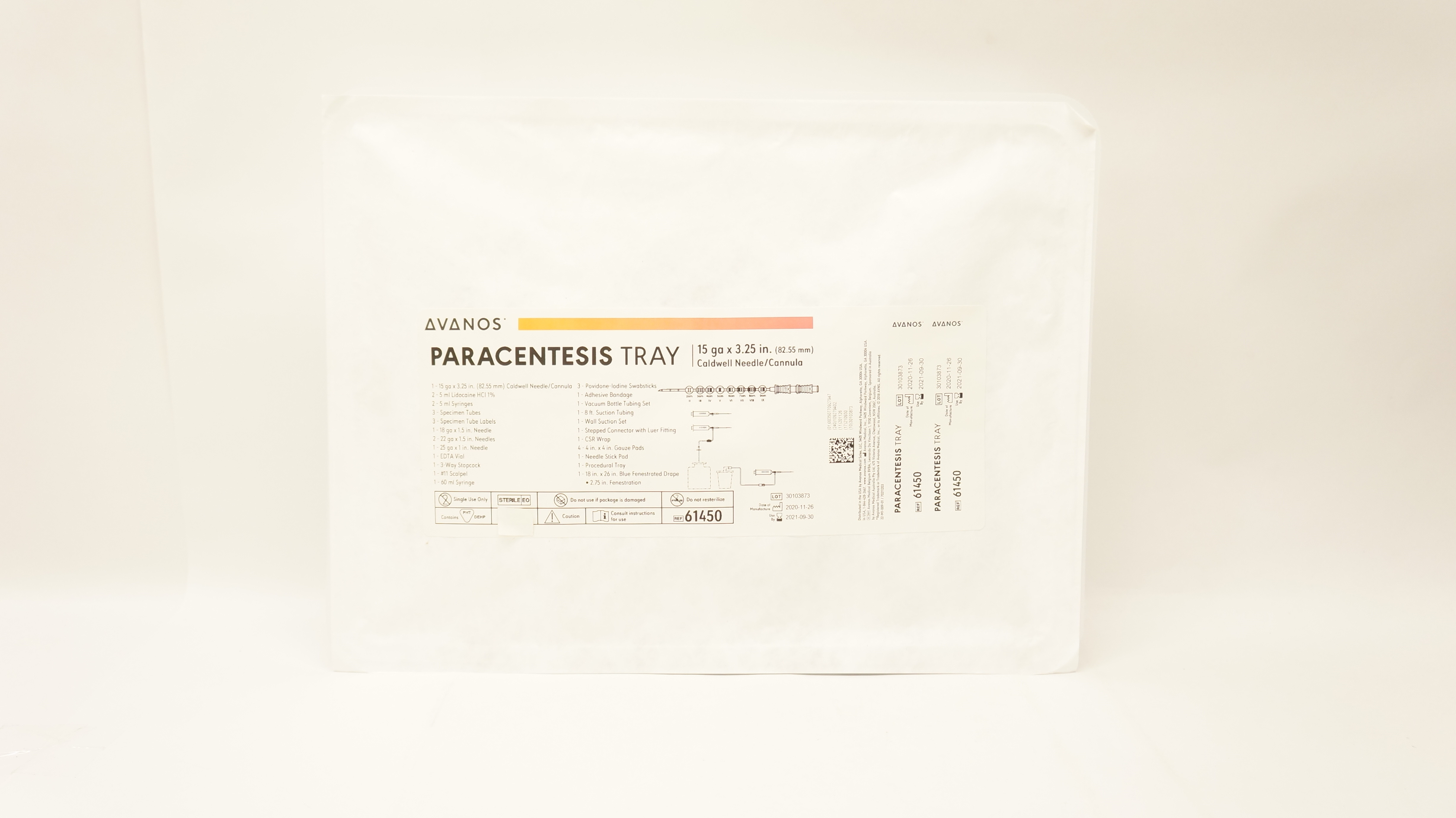Avanos 61450 Paracentesis Tray Caldwell Ndle/Cannula 15ga x 3.25inch (x)