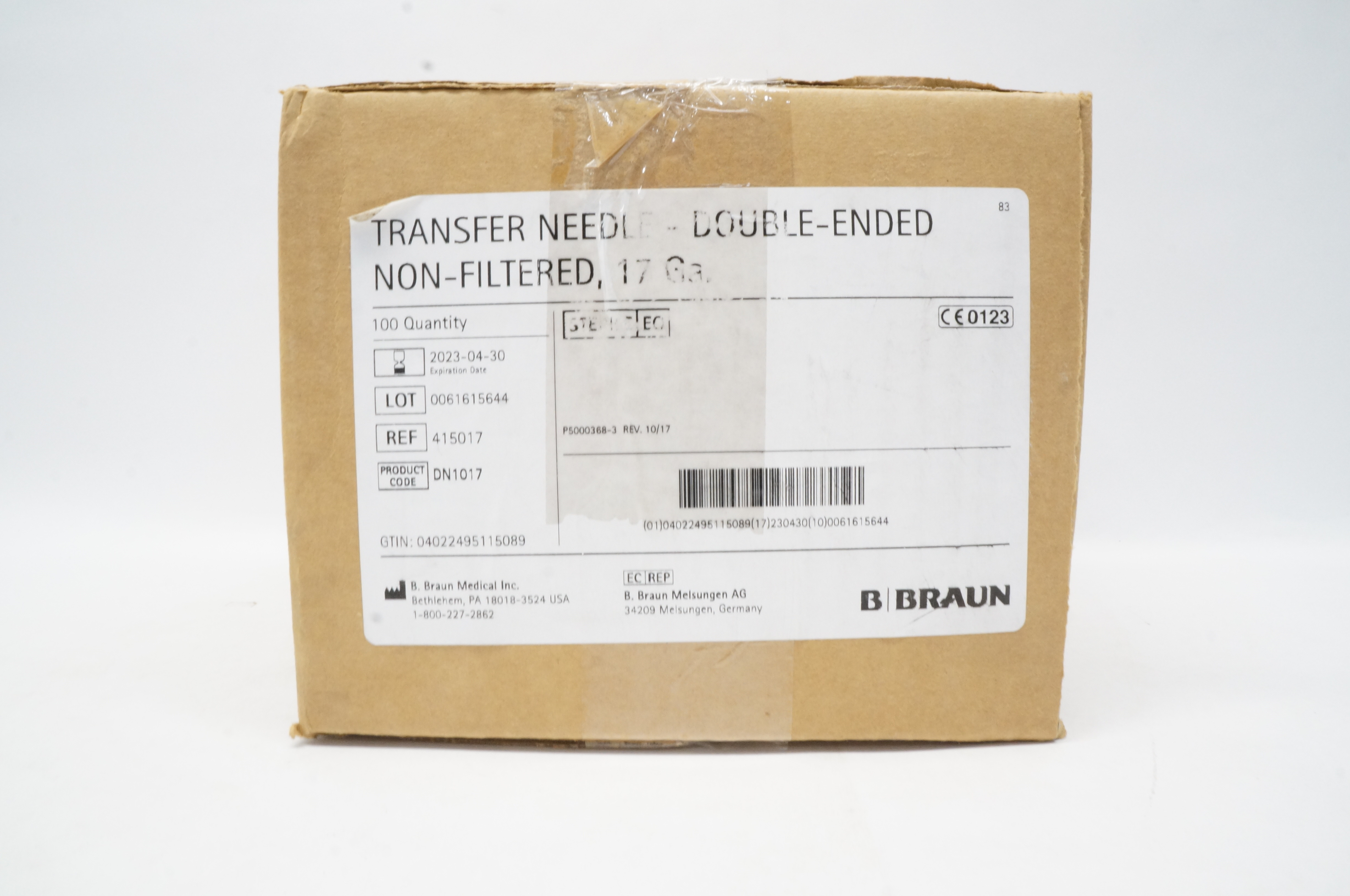 Braun 415017 Transfer Ndle Double-Ended Non-Filtered 17 Ga - Box of 100