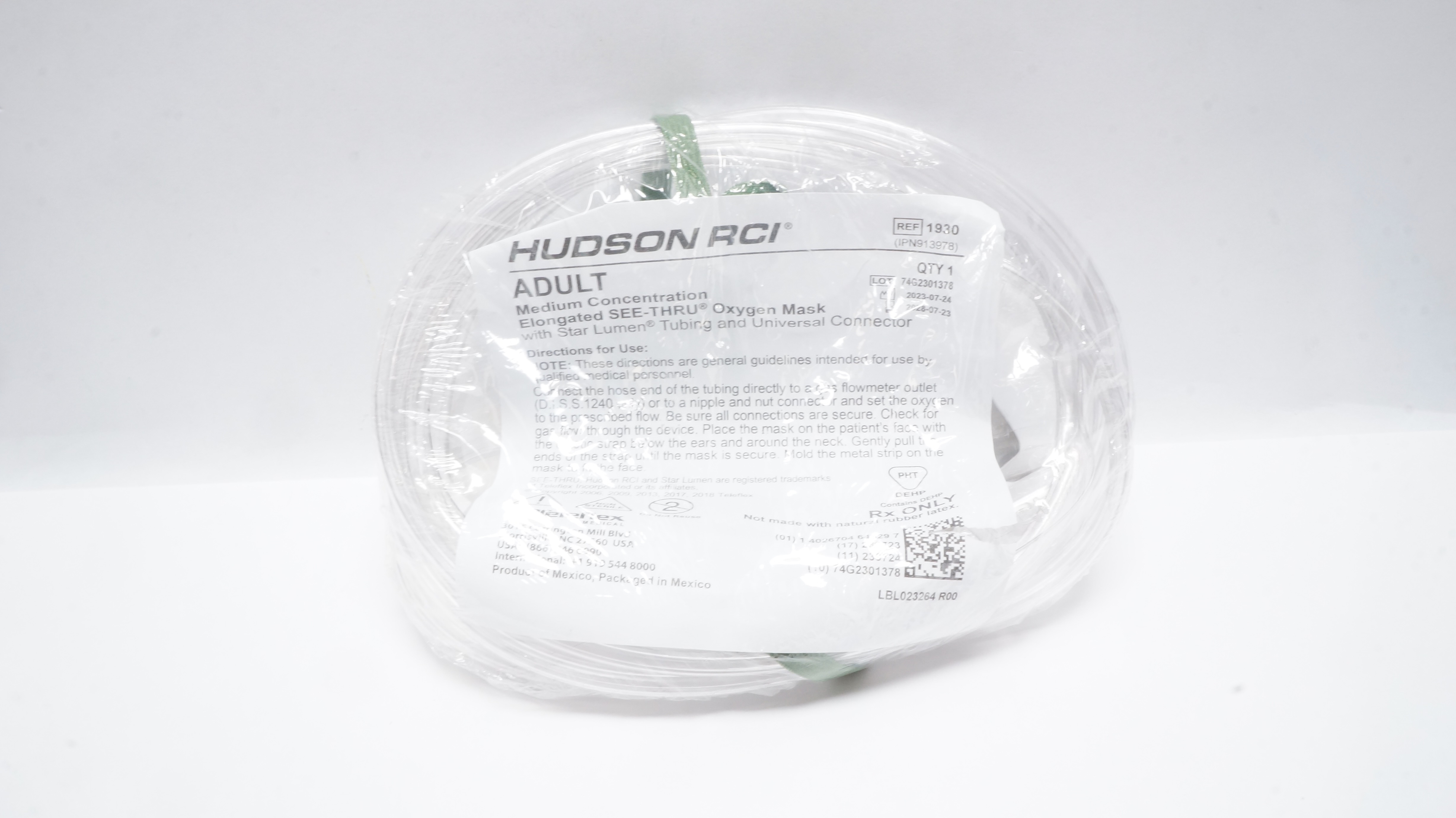 Hudson RCI 1930 Adult, Medium Concentration Elongated SEE-THRU Oxygen Mask